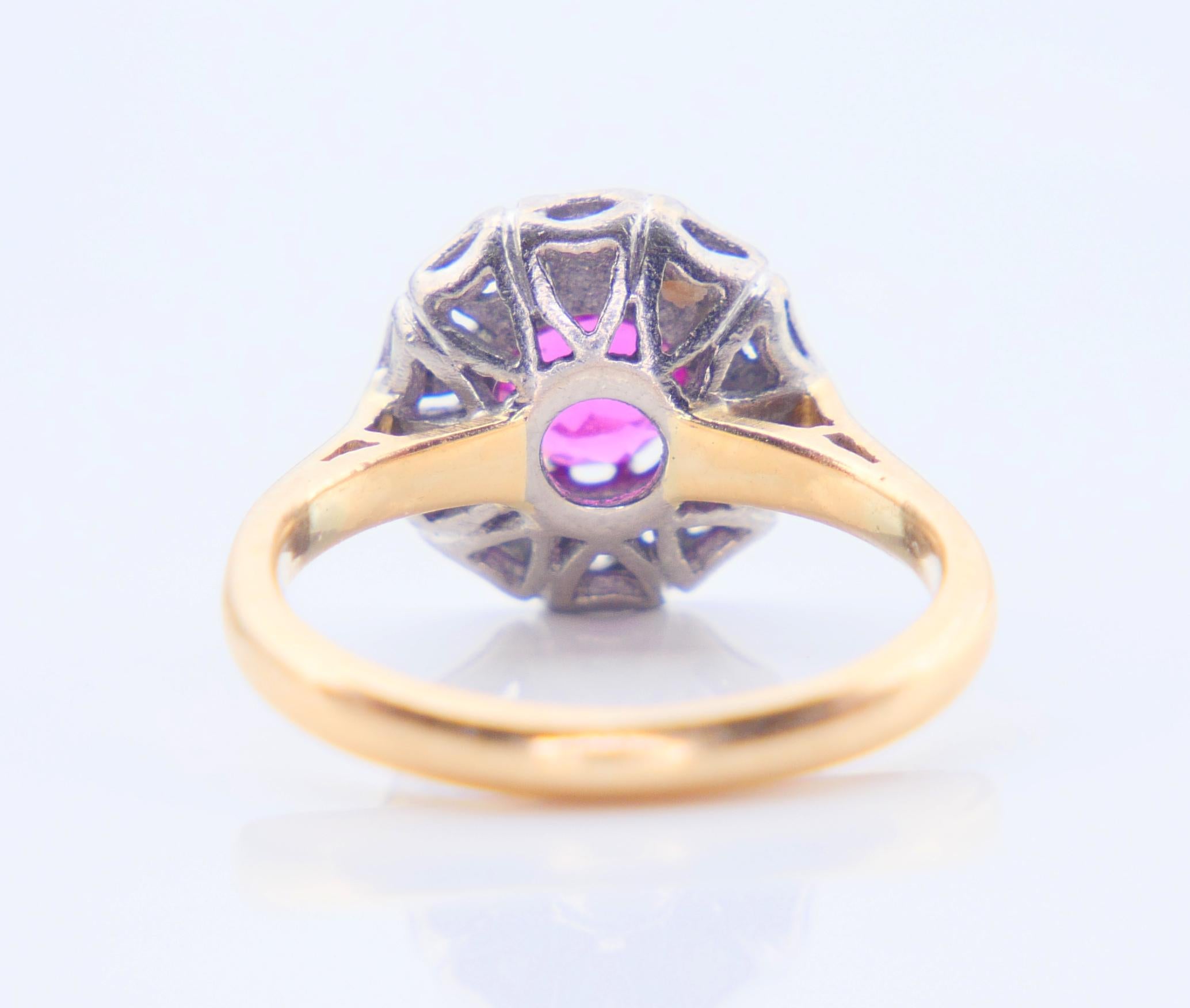 Antiker deutscher Halo Ring natürlich 0,7 ct Rubin Diamanten 18K Gold Platin Ø3,75US im Angebot 5
