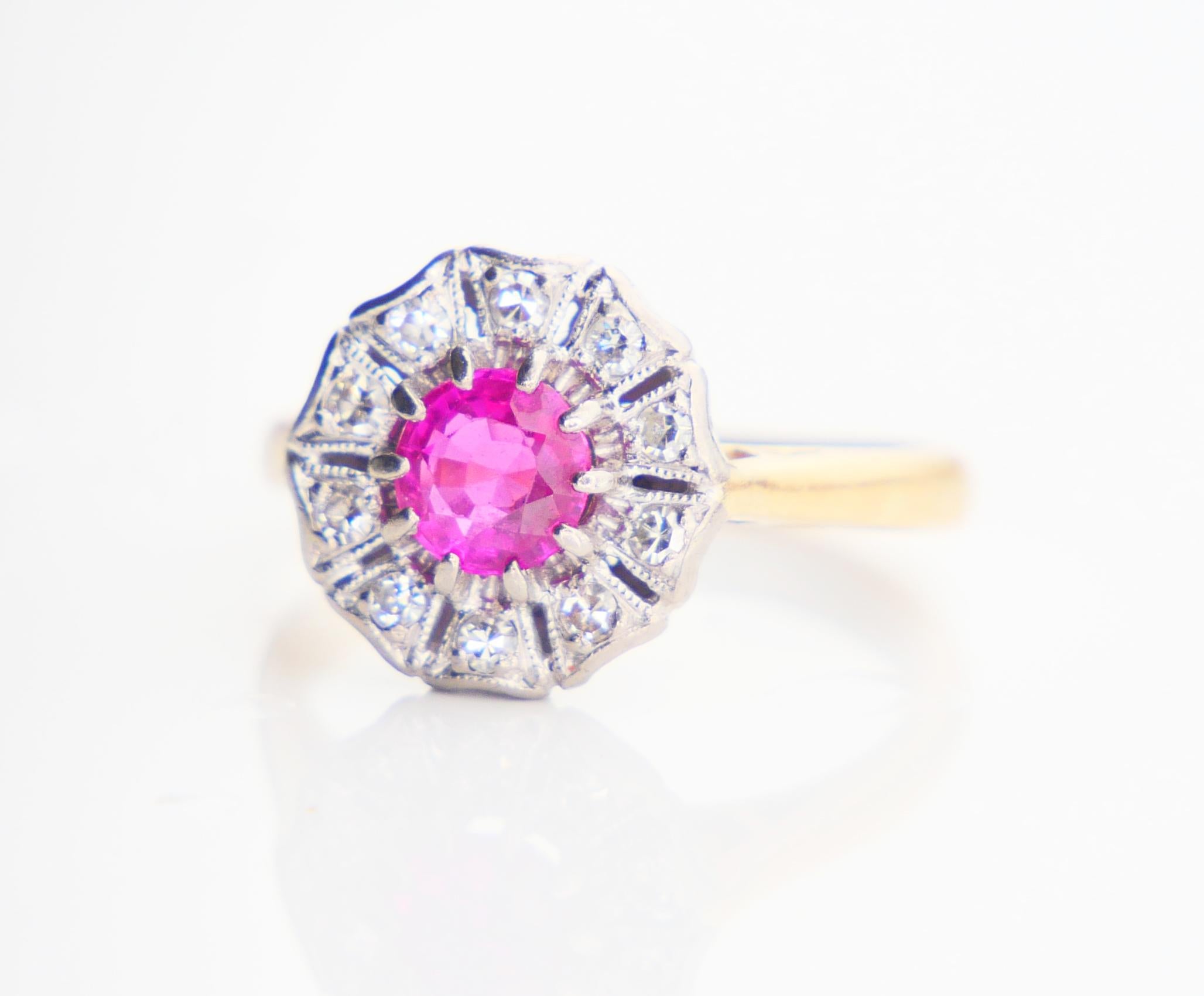 Antiker deutscher Halo Ring natürlich 0,7 ct Rubin Diamanten 18K Gold Platin Ø3,75US im Angebot 6
