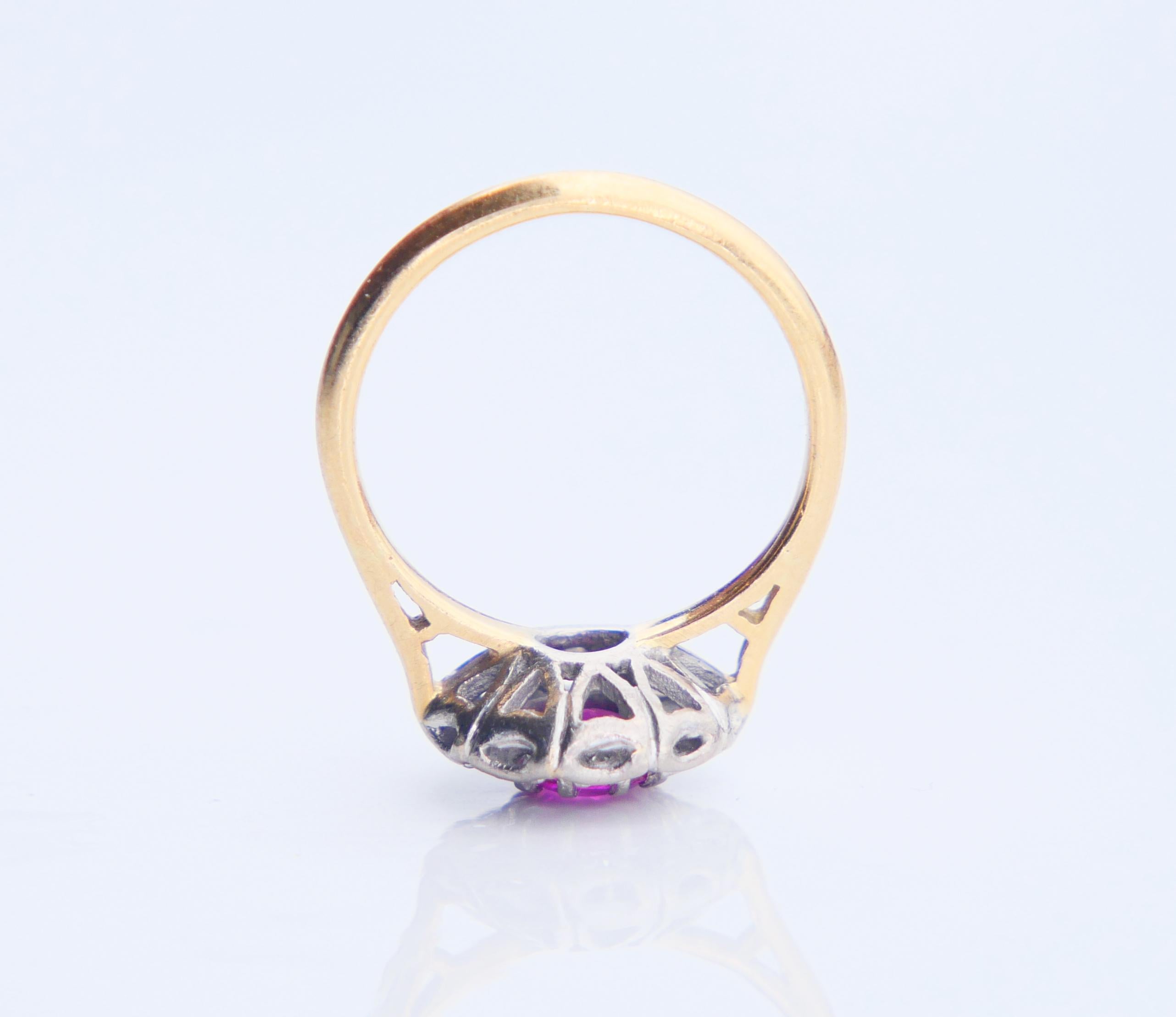 Antiker deutscher Halo Ring natürlich 0,7 ct Rubin Diamanten 18K Gold Platin Ø3,75US im Angebot 7