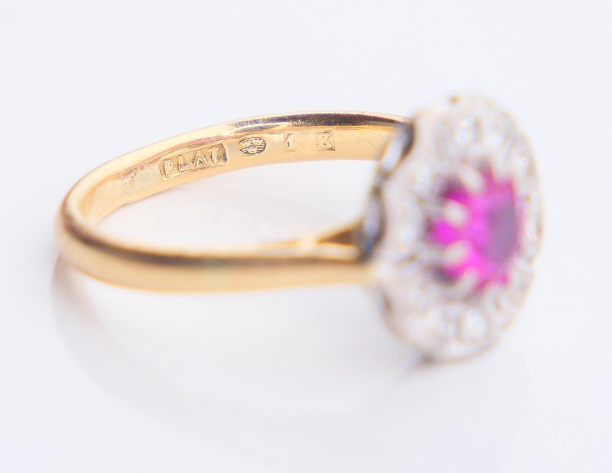 Antiker deutscher Halo Ring natürlich 0,7 ct Rubin Diamanten 18K Gold Platin Ø3,75US im Angebot 8