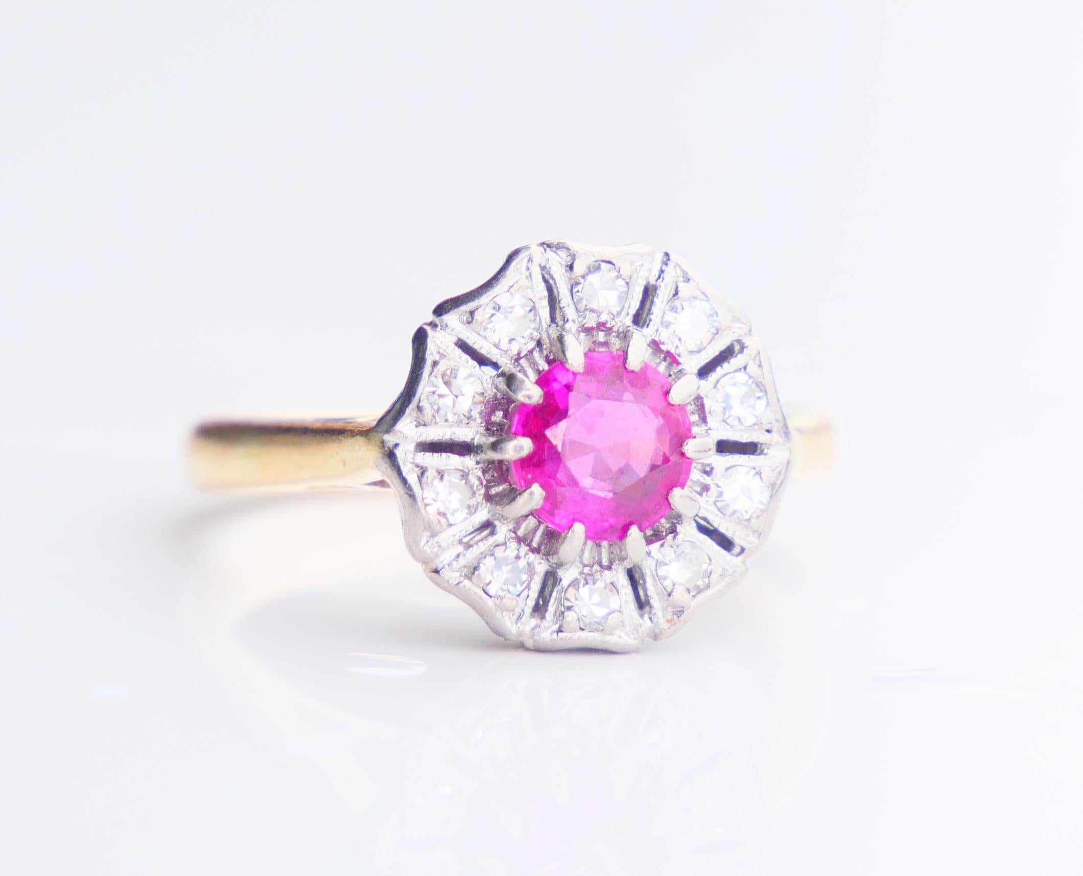 Antiker deutscher Halo Ring natürlich 0,7 ct Rubin Diamanten 18K Gold Platin Ø3,75US im Angebot 4