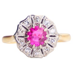 Antique German Halo Ring natural 0.7 ct Ruby Diamonds 18K Gold Platinum Ø3.75US