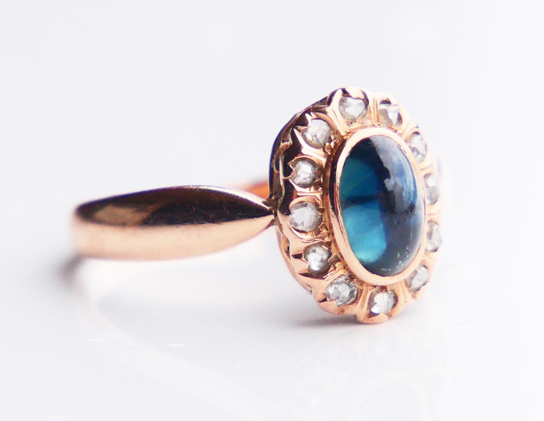 Art Deco Antique German Halo Ring natural 1.25ct Sapphire Diamonds solid 14K Gold Ø 5US / For Sale