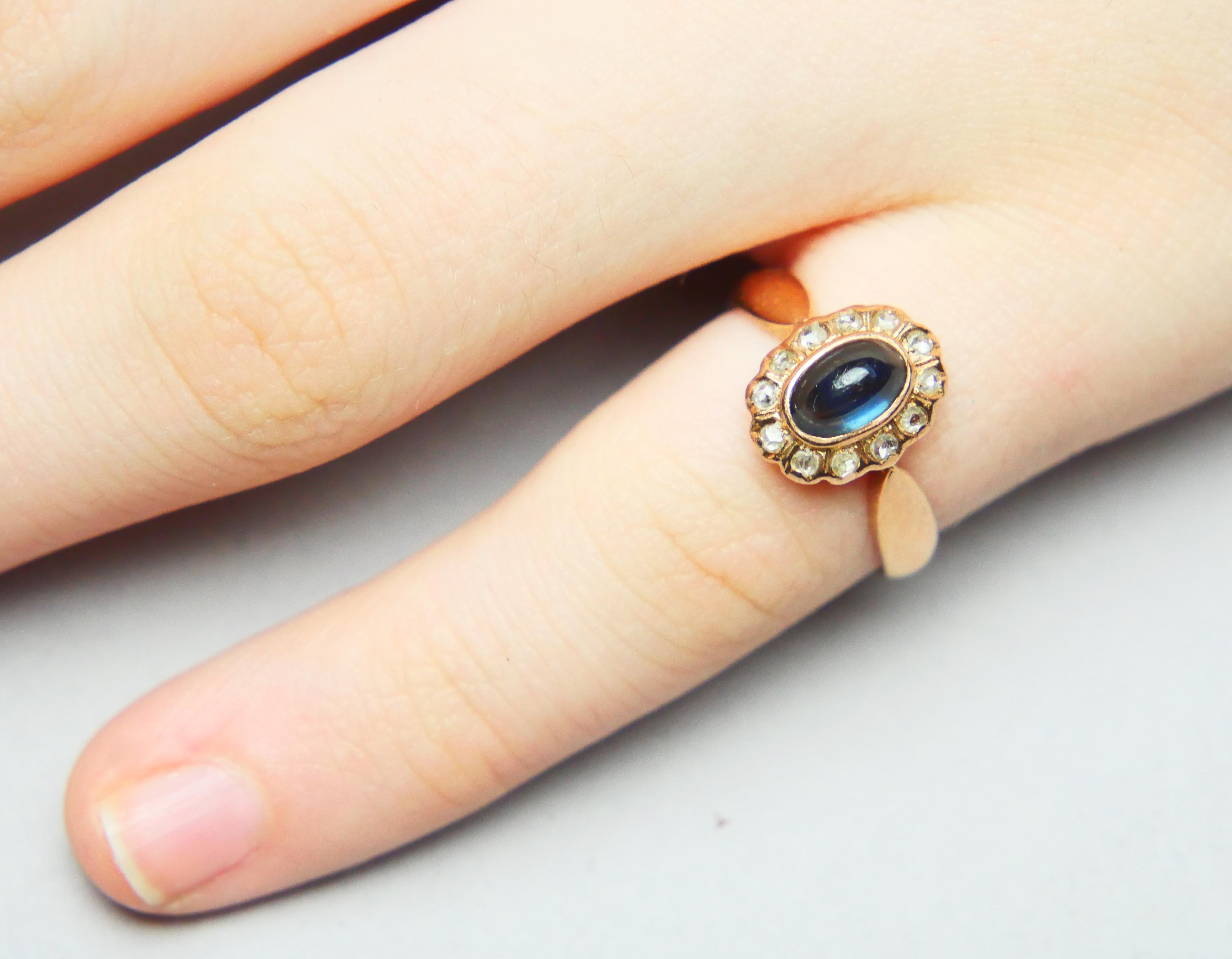 Antique German Halo Ring natural 1.25ct Sapphire Diamonds solid 14K Gold Ø 5US / For Sale 2