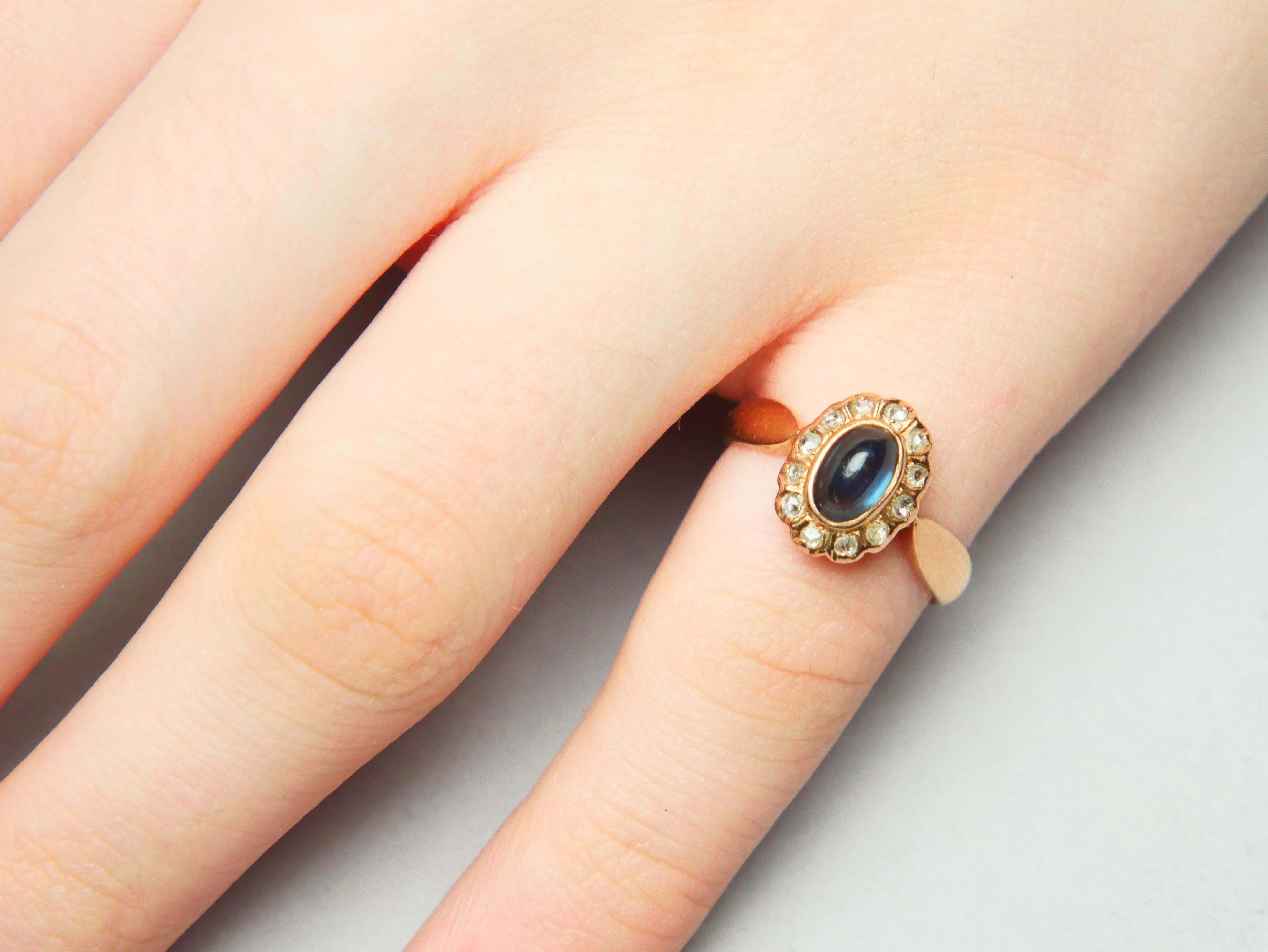 Antique German Halo Ring natural 1.25ct Sapphire Diamonds solid 14K Gold Ø 5US / For Sale 4