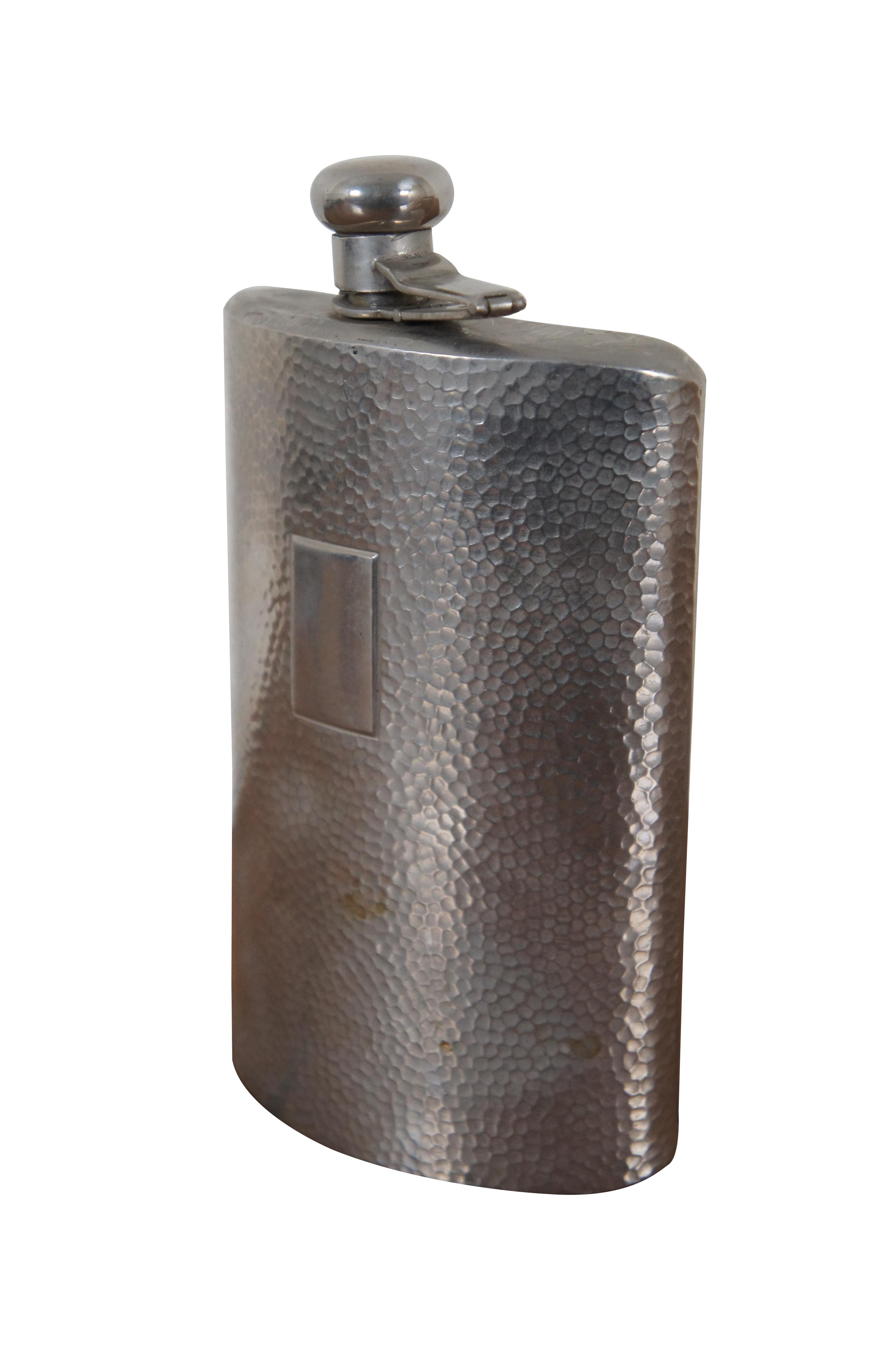 Antique German Hammered Silver Plate Whiskey Liquor Hip Flask 6.5