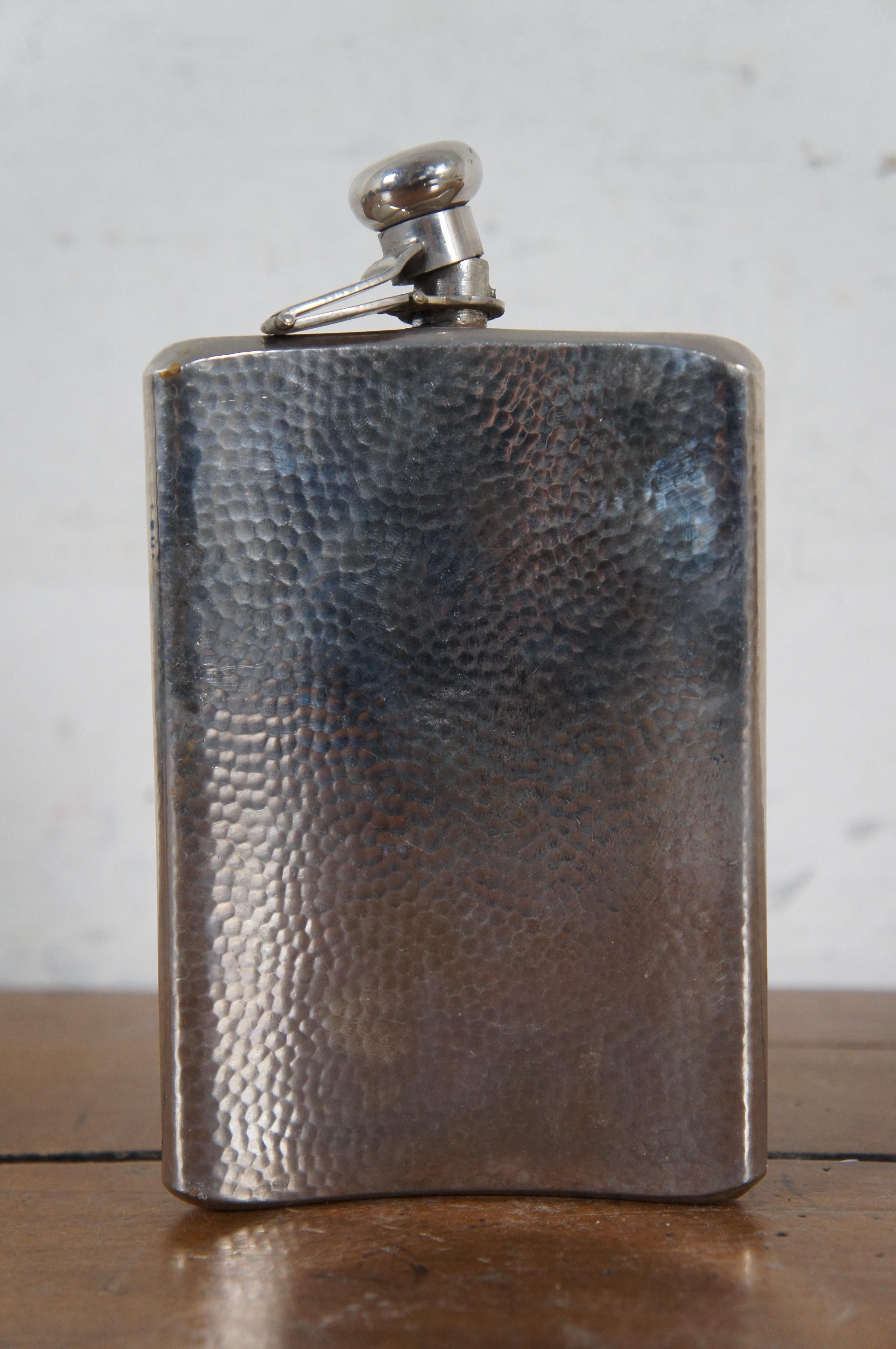 Antique German Hammered Silver Plate Whiskey Liquor Hip Flask 6.5