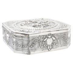 Antique German Hanau .800 Silver Casket, Repoussé Putti, Gilt Interior, Dated