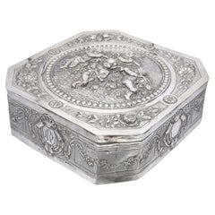 Antique German Hanau .800 Silver Casket, Repoussé Putti, Gilt Interior, Dated