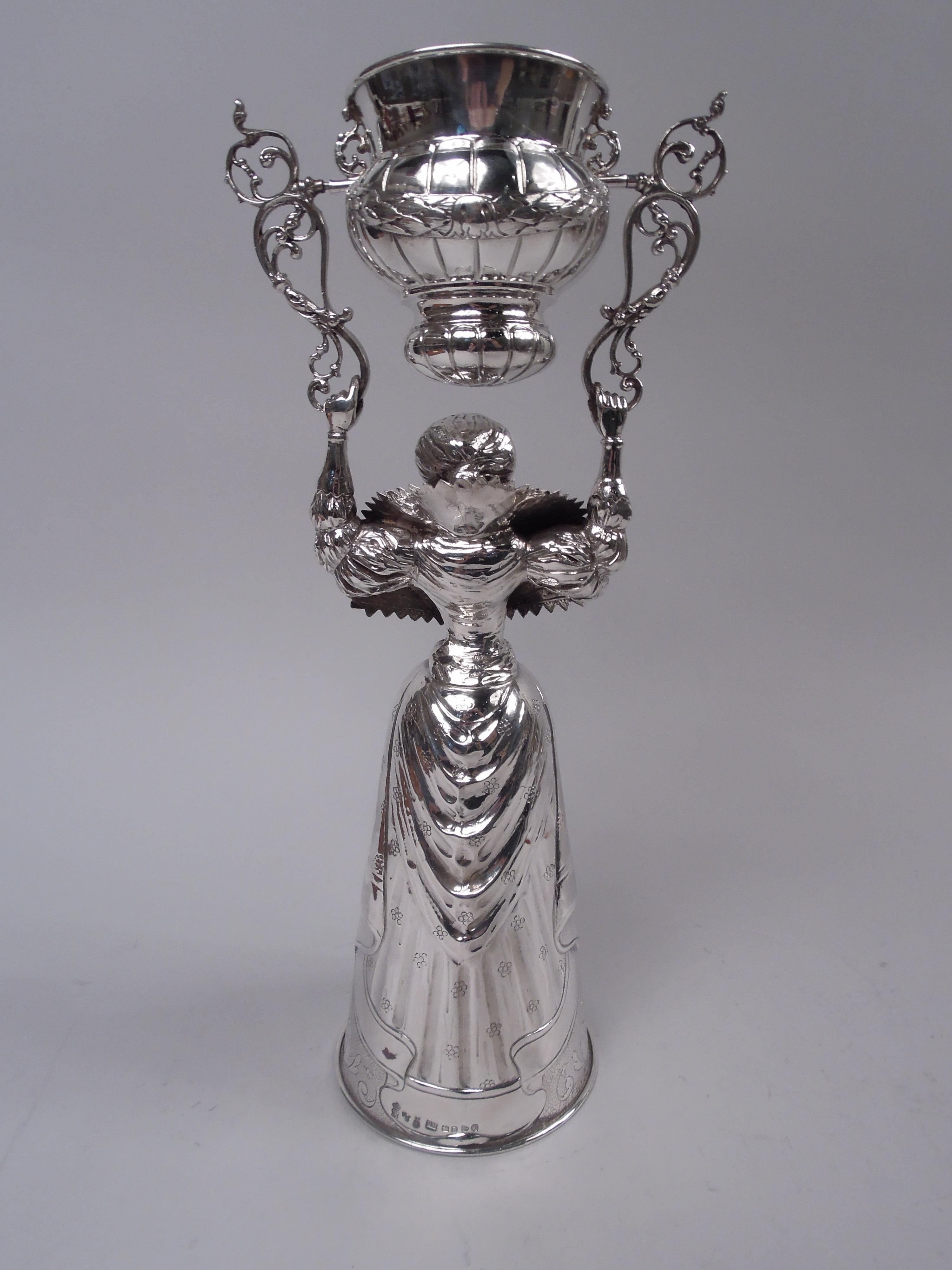 Antike deutsche Hanau Barock Silber Hochzeit Cup mit stattlichen Dame (Neobarock) im Angebot