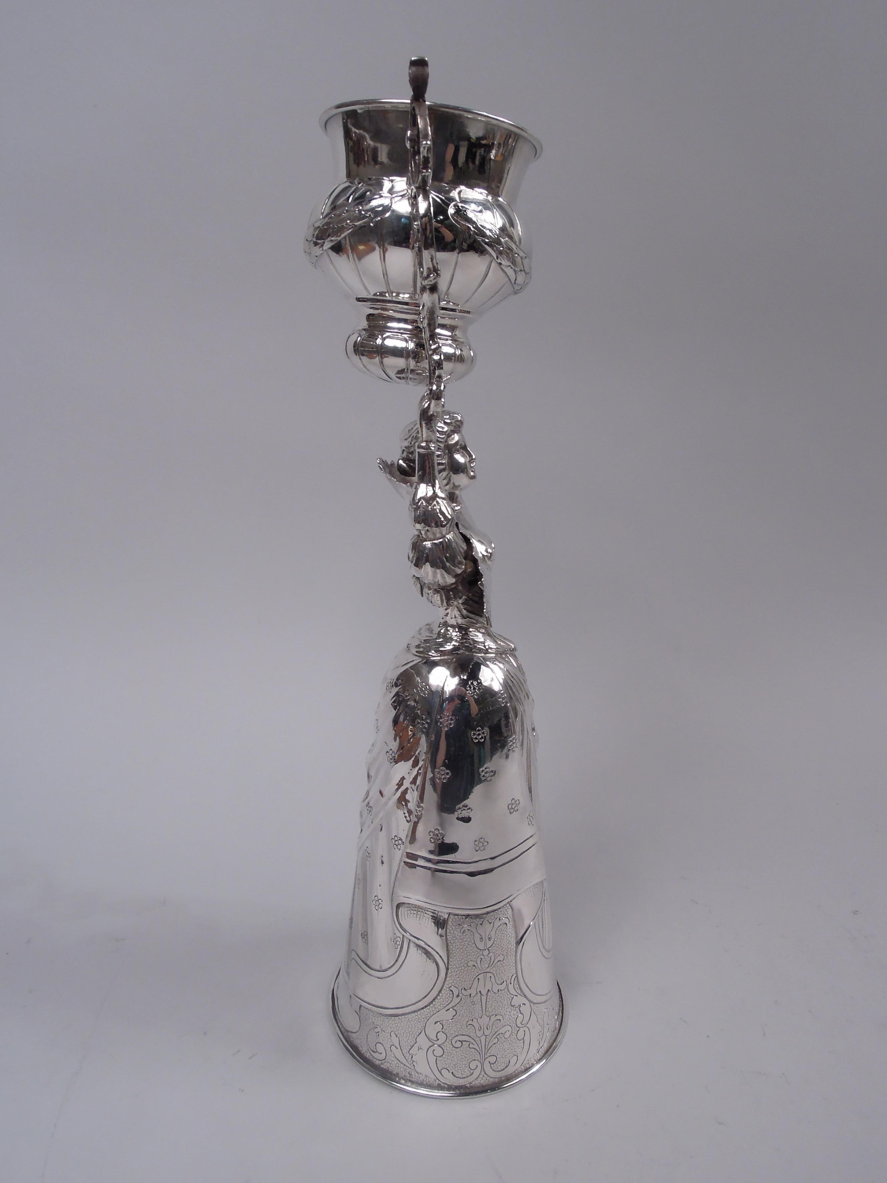 Antike deutsche Hanau Barock Silber Hochzeit Cup mit stattlichen Dame (Deutsch) im Angebot