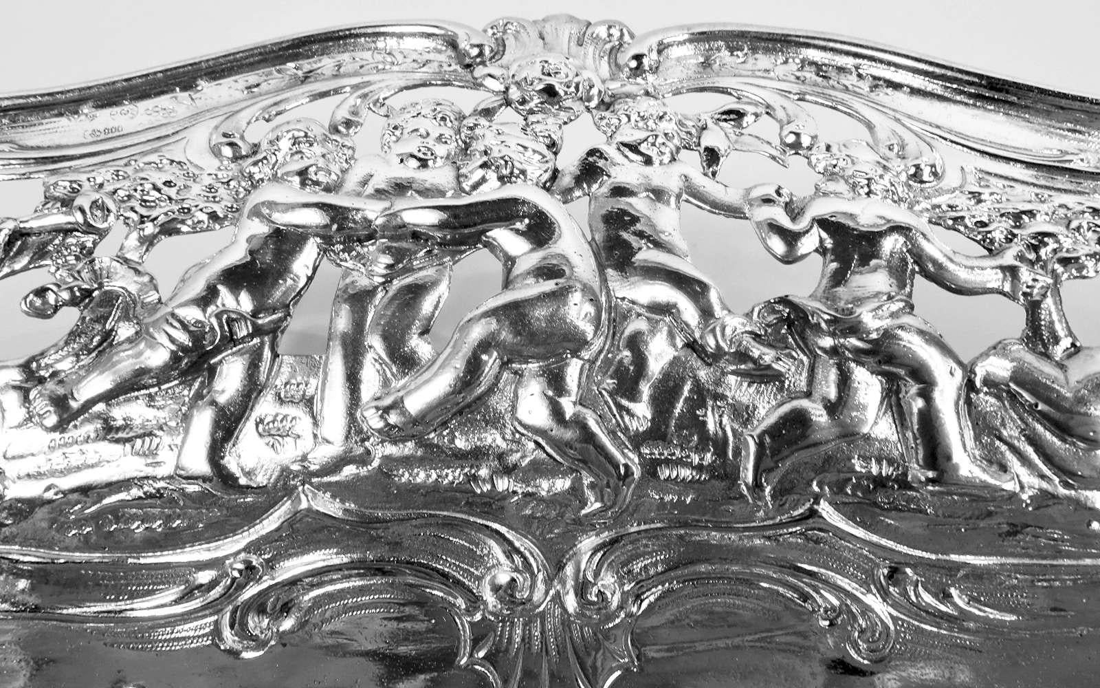 Rococo Revival Antique German Hanau Rococo Silver Bowl with Cherub Frolics For Sale