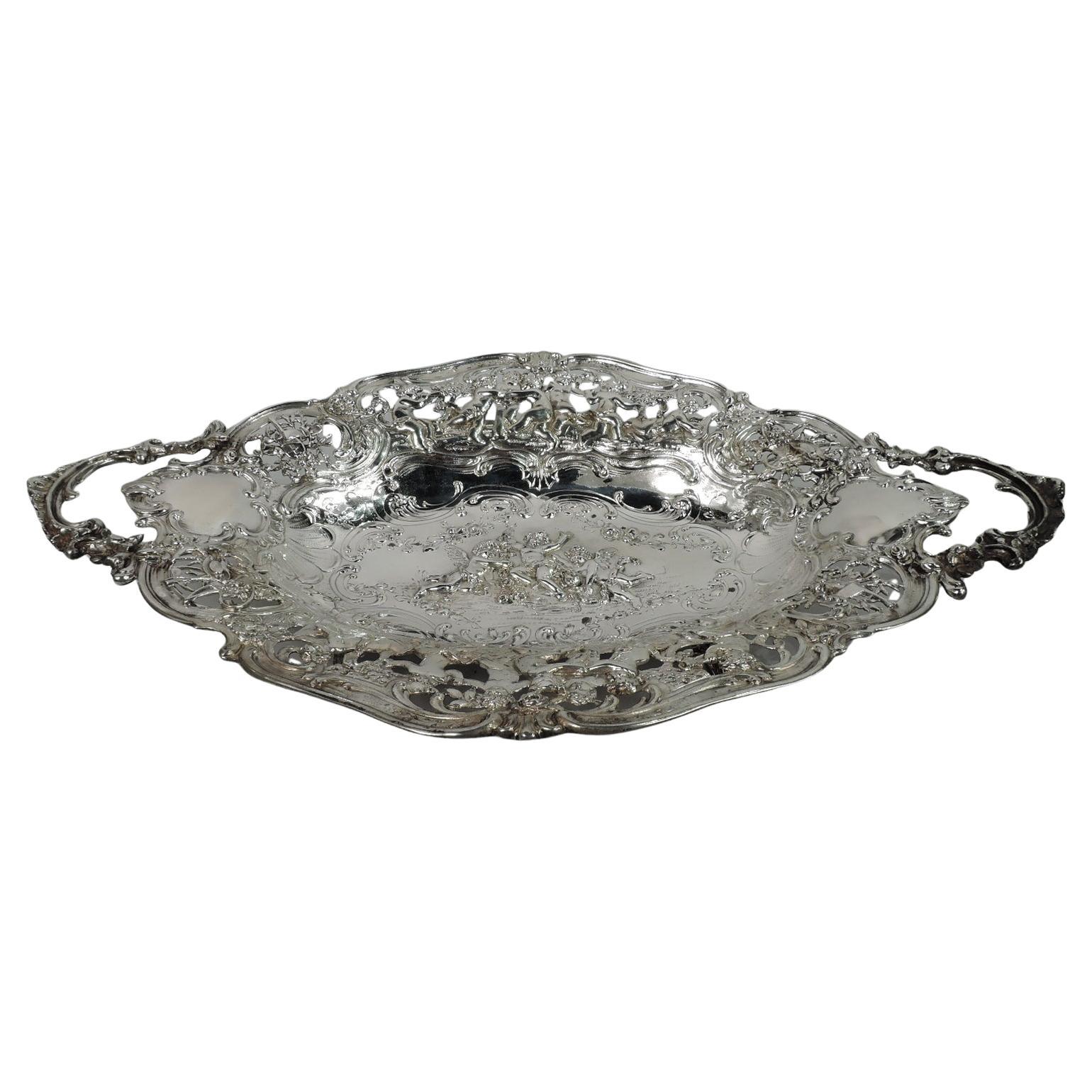 Antique German Hanau Rococo Silver Bowl with Cherub Frolics