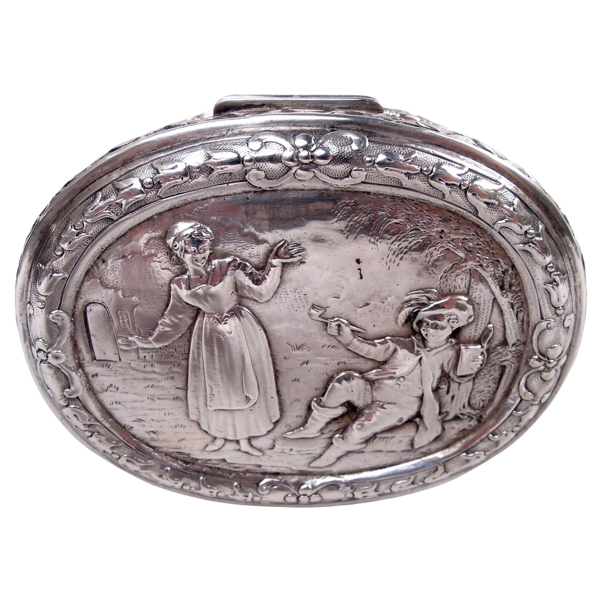 Ancienne boîte allemande en argent de style rococo de Hanau