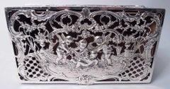 Antique German Hanau Rococo Silver Box with Cherub Frolics