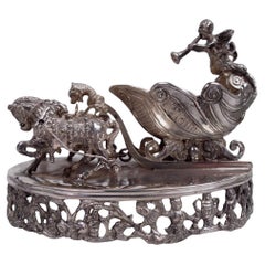 Antique German Hanau Rococo Silver Horse-Drawn Sleigh Open Salt