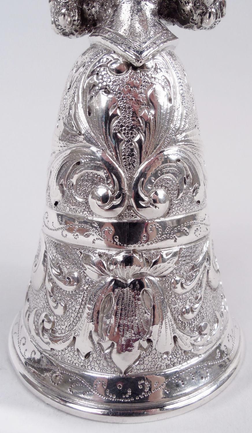 Antique German Hanau Silver Baroque Jungfrau Belle Bell (Silber) im Angebot
