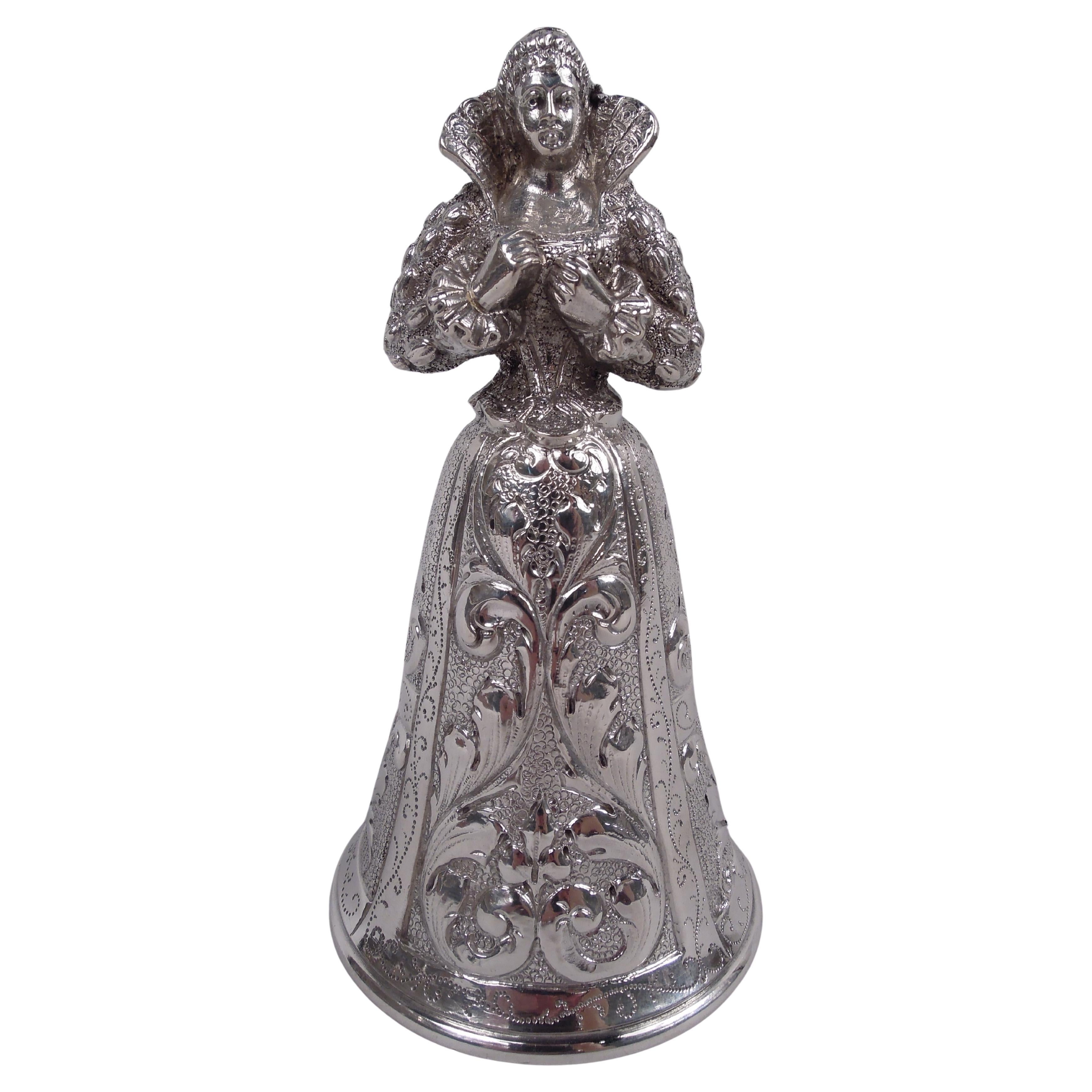 Antique German Hanau Silver Baroque Jungfrau Belle Bell im Angebot