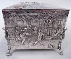 Boîte ancienne en argent de Hanau avec des scènes de l'idylle rustique