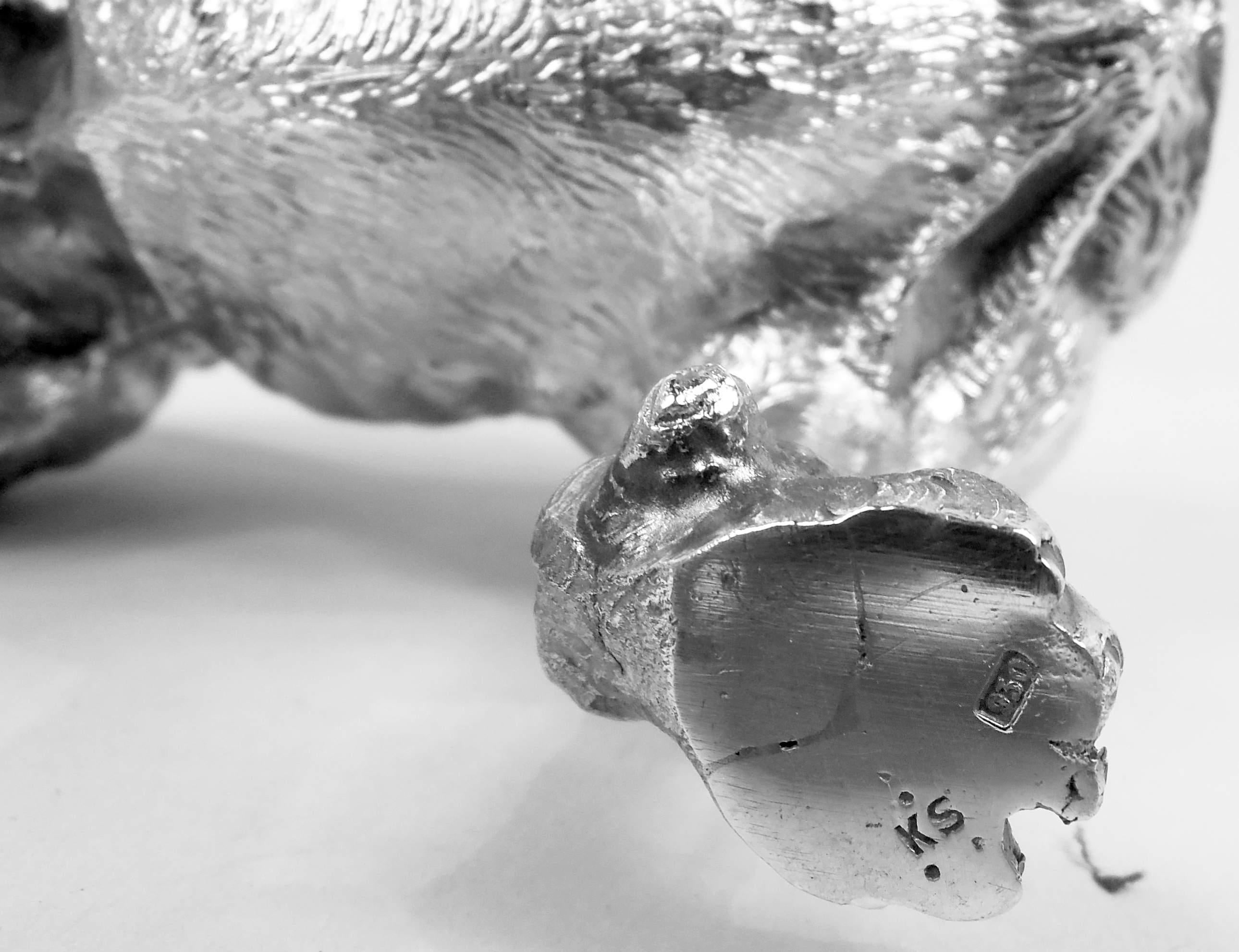 Antica cassaforte per fiammiferi tedesca Hanau Silver Figural Bulldog in vendita 5