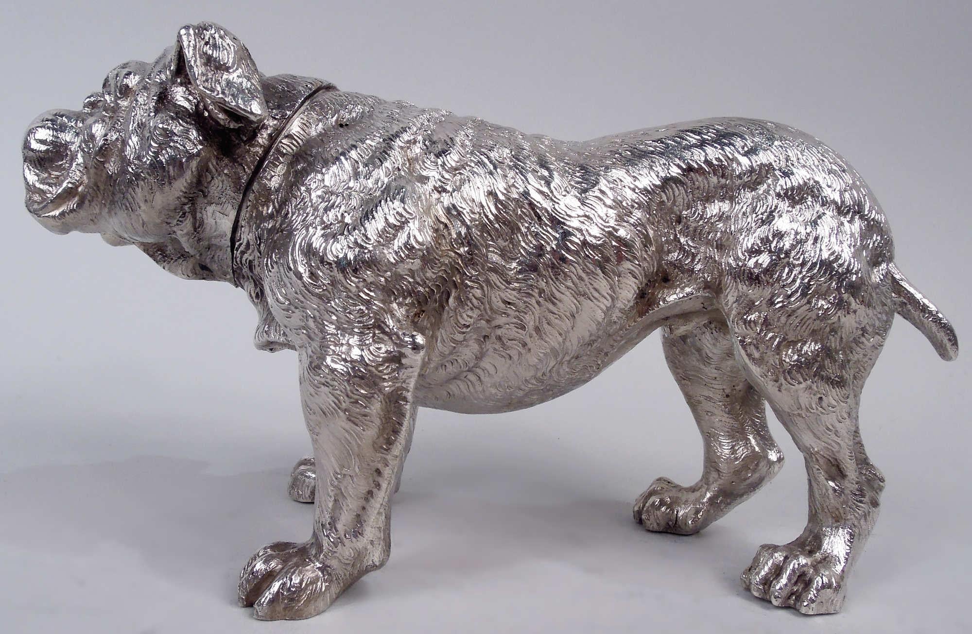 Antica cassaforte per fiammiferi tedesca Hanau Silver Figural Bulldog In condizioni buone in vendita a New York, NY