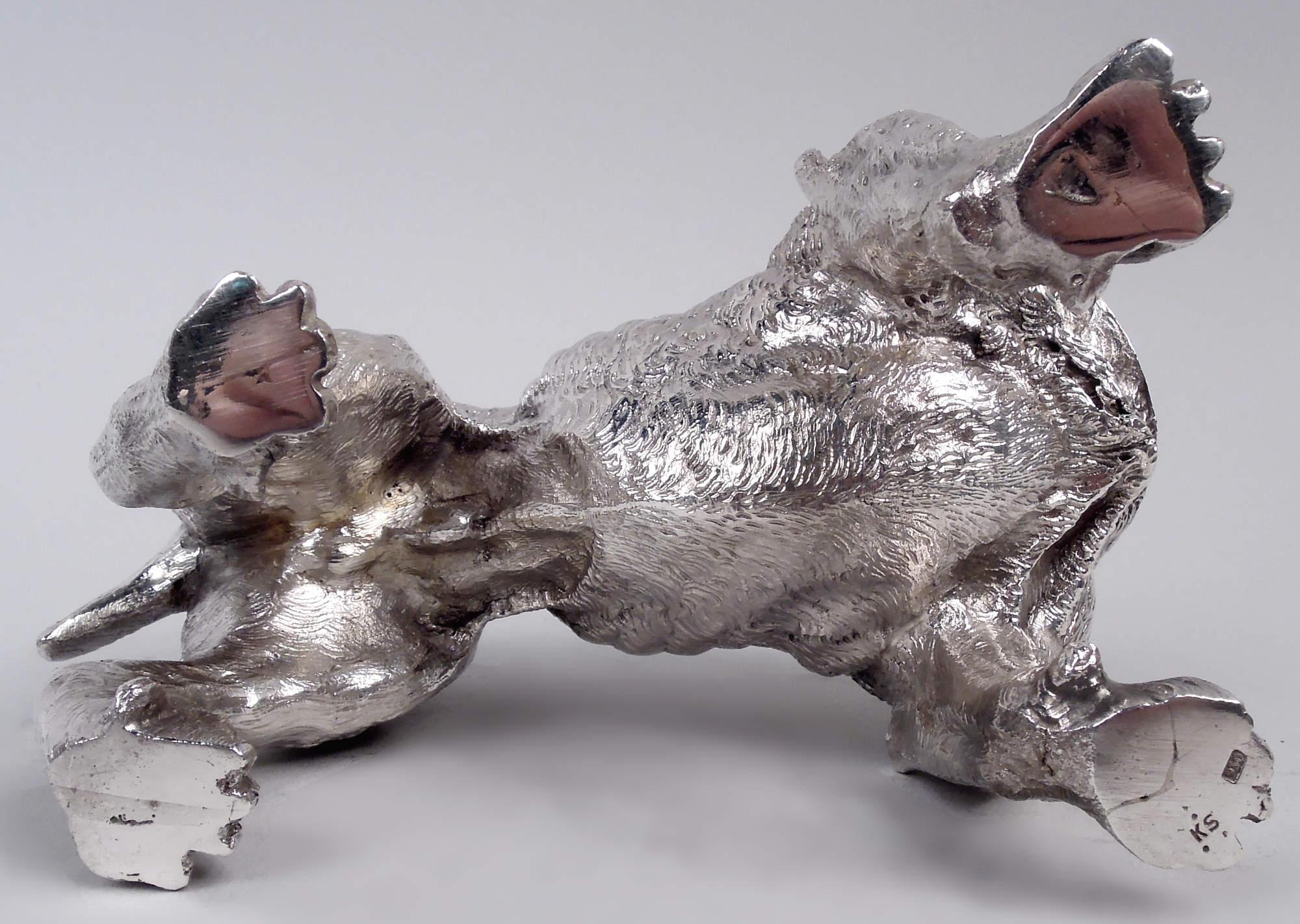 Antica cassaforte per fiammiferi tedesca Hanau Silver Figural Bulldog in vendita 2