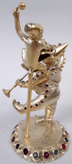 Antique German Hanau Silver Gilt & Jeweled Musician & Monkey Group