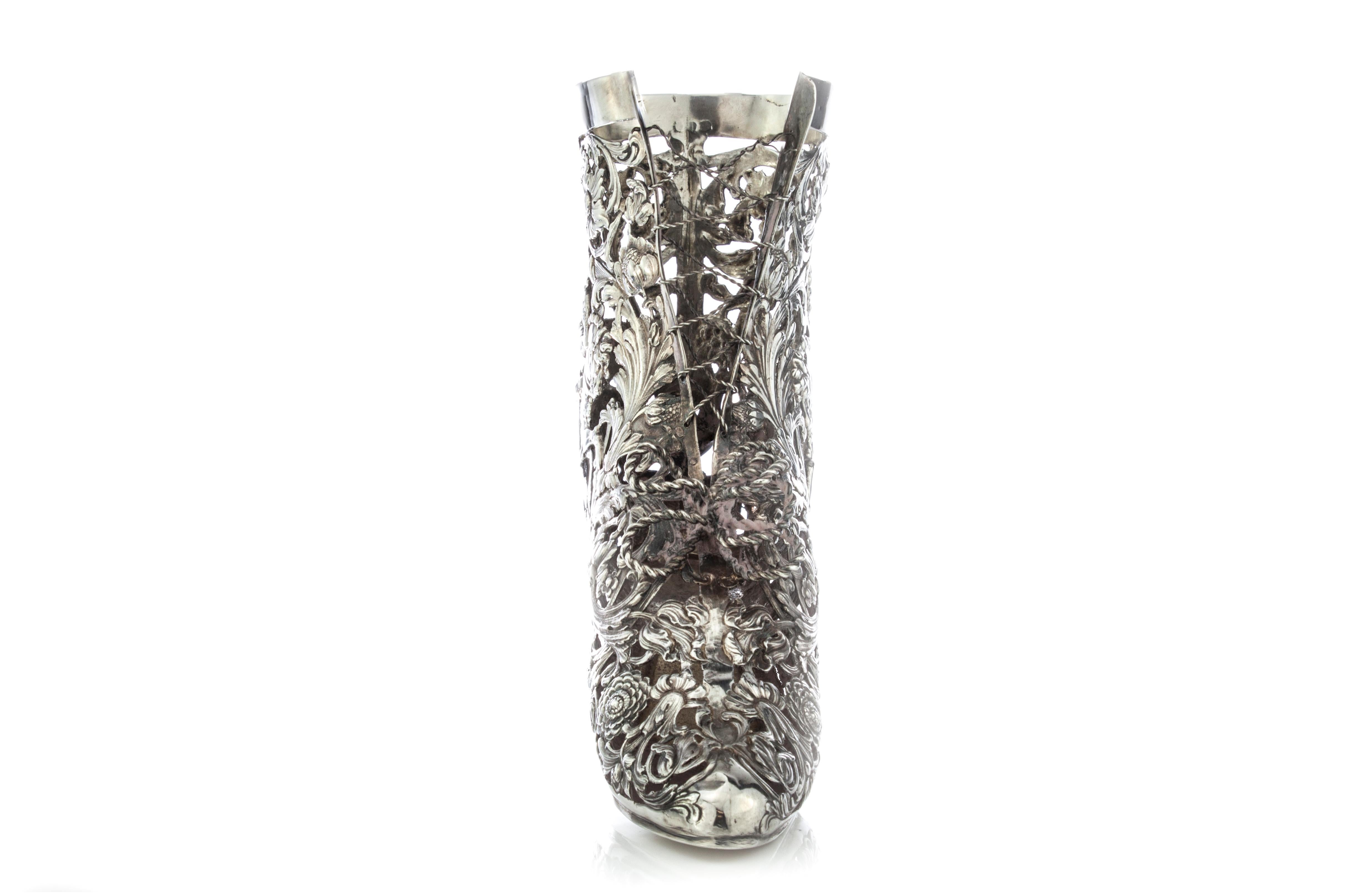 Edwardian Antique German Hanau Silver Vase in a Shape of a Shoe