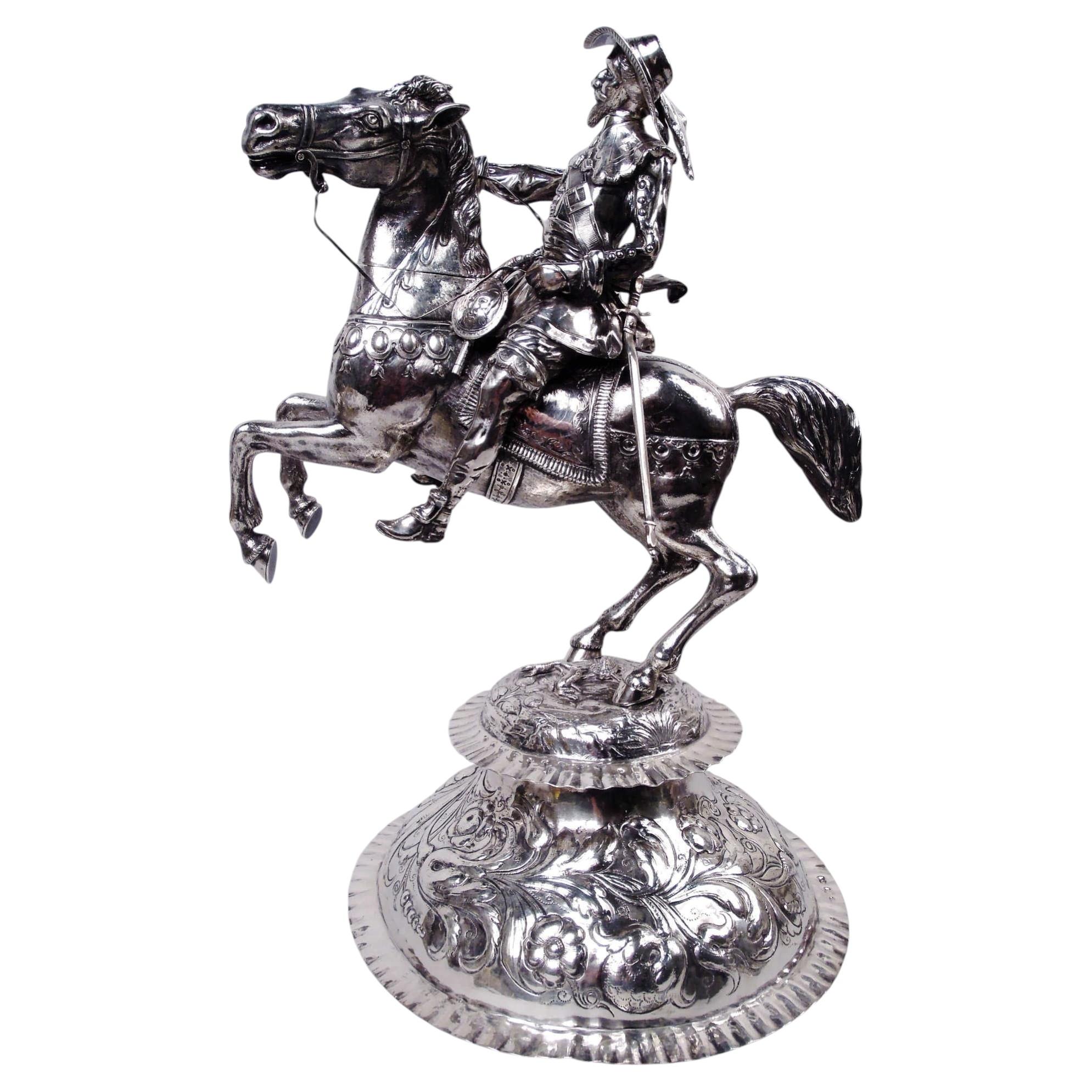 Antique German Hanau Van Dyck-Style Charles I Equestrian Figural Box For Sale