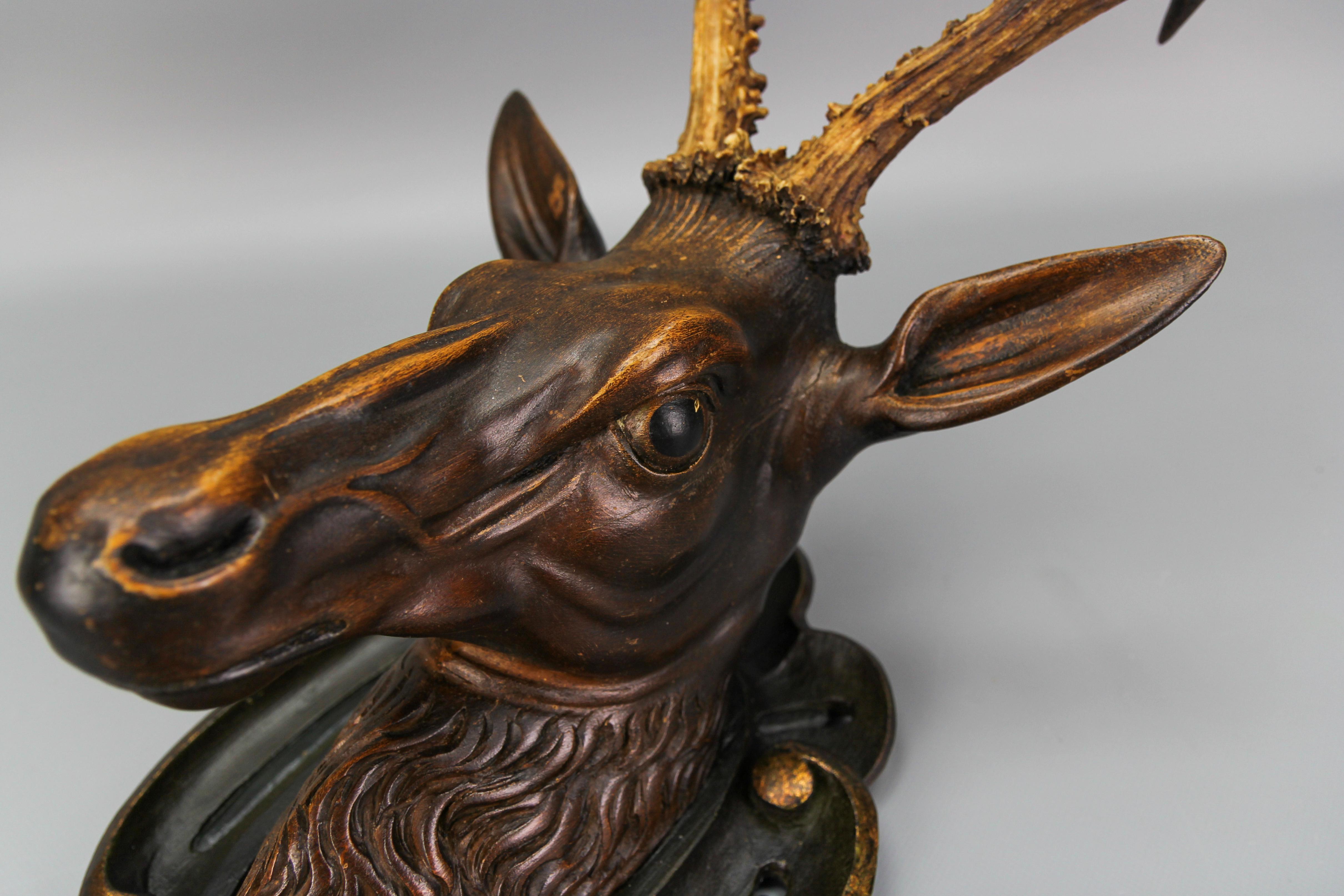 Antique German Hand Carved Wooden Deer Head on Carved Wall Plaque, 19th Century For Sale 3