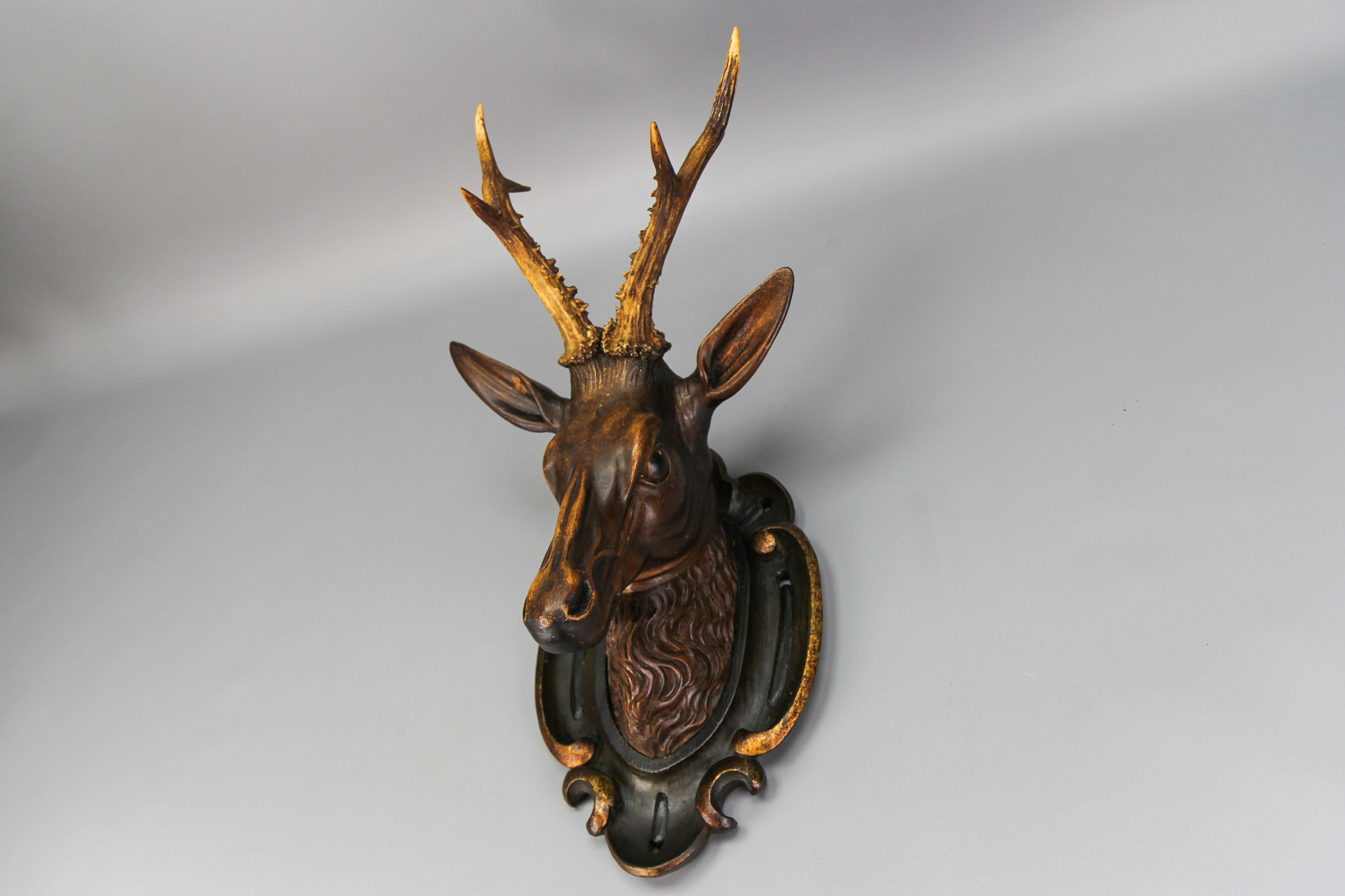 Antique German Hand Carved Wooden Deer Head on Carved Wall Plaque, 19th Century For Sale 6