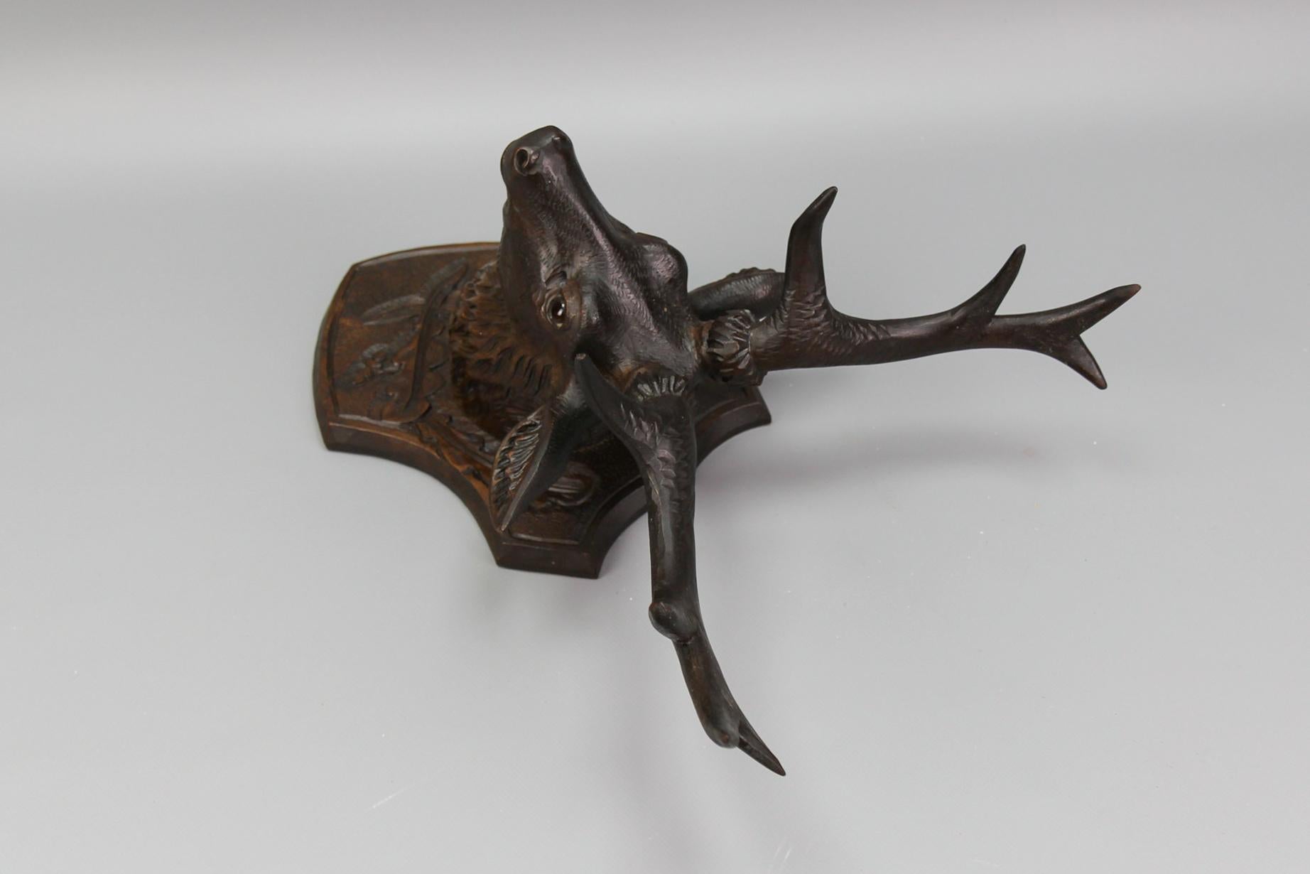 Antique German Hand Carved Wooden Deer Head with Glass Eyes, ca. 1920 For Sale 7