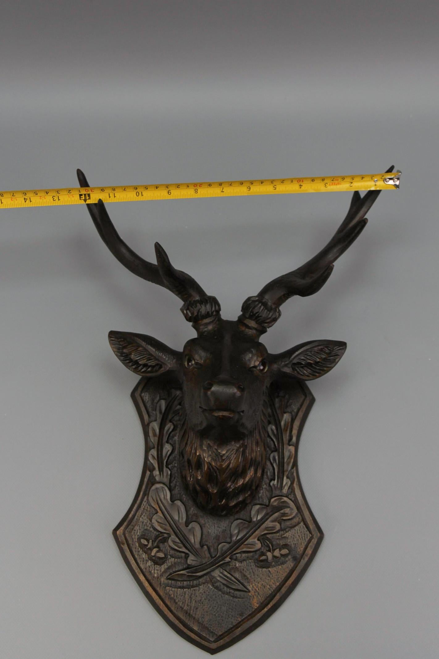 Antique German Hand Carved Wooden Deer Head with Glass Eyes, ca. 1920 For Sale 12