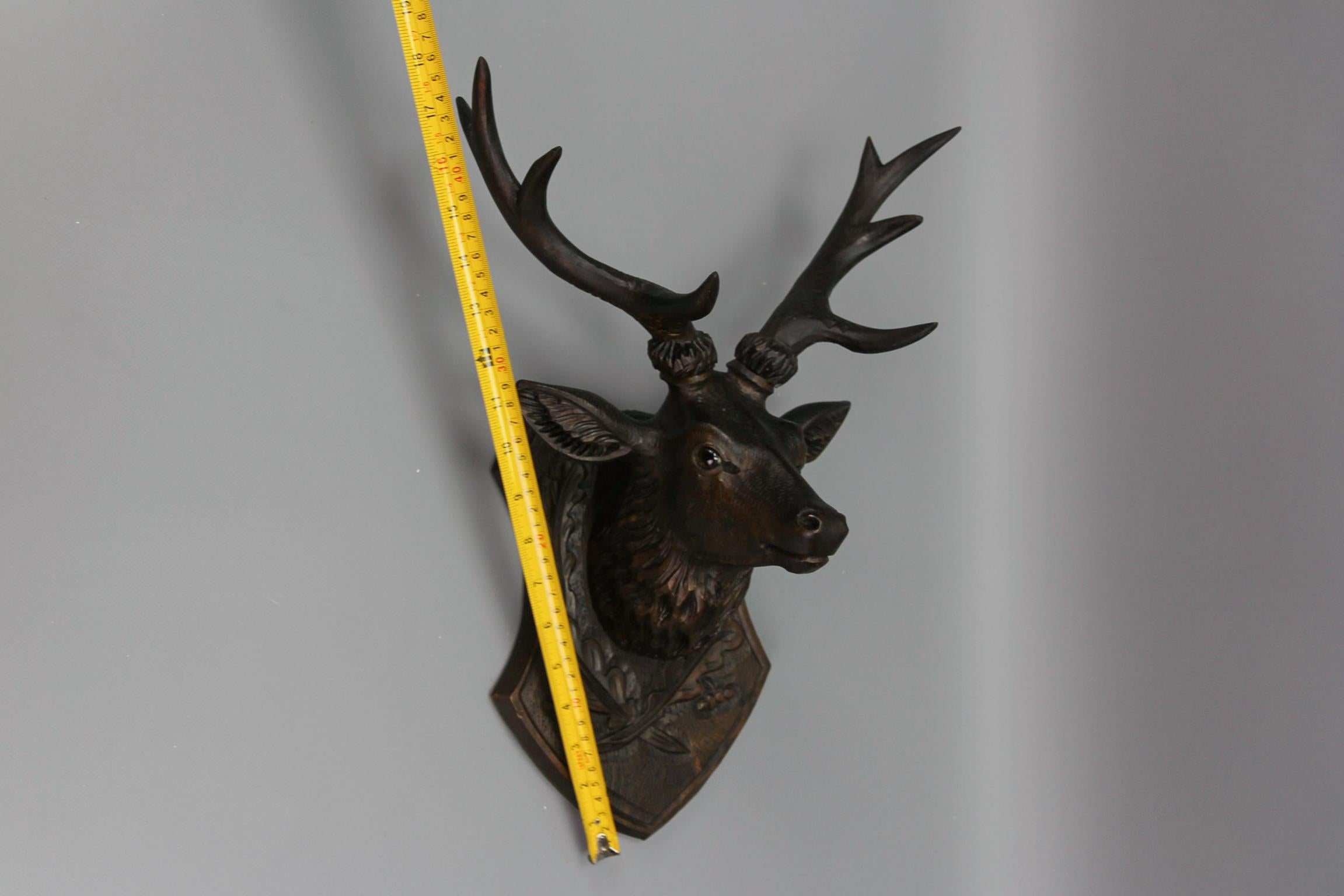 Antique German Hand Carved Wooden Deer Head with Glass Eyes, ca. 1920 For Sale 13