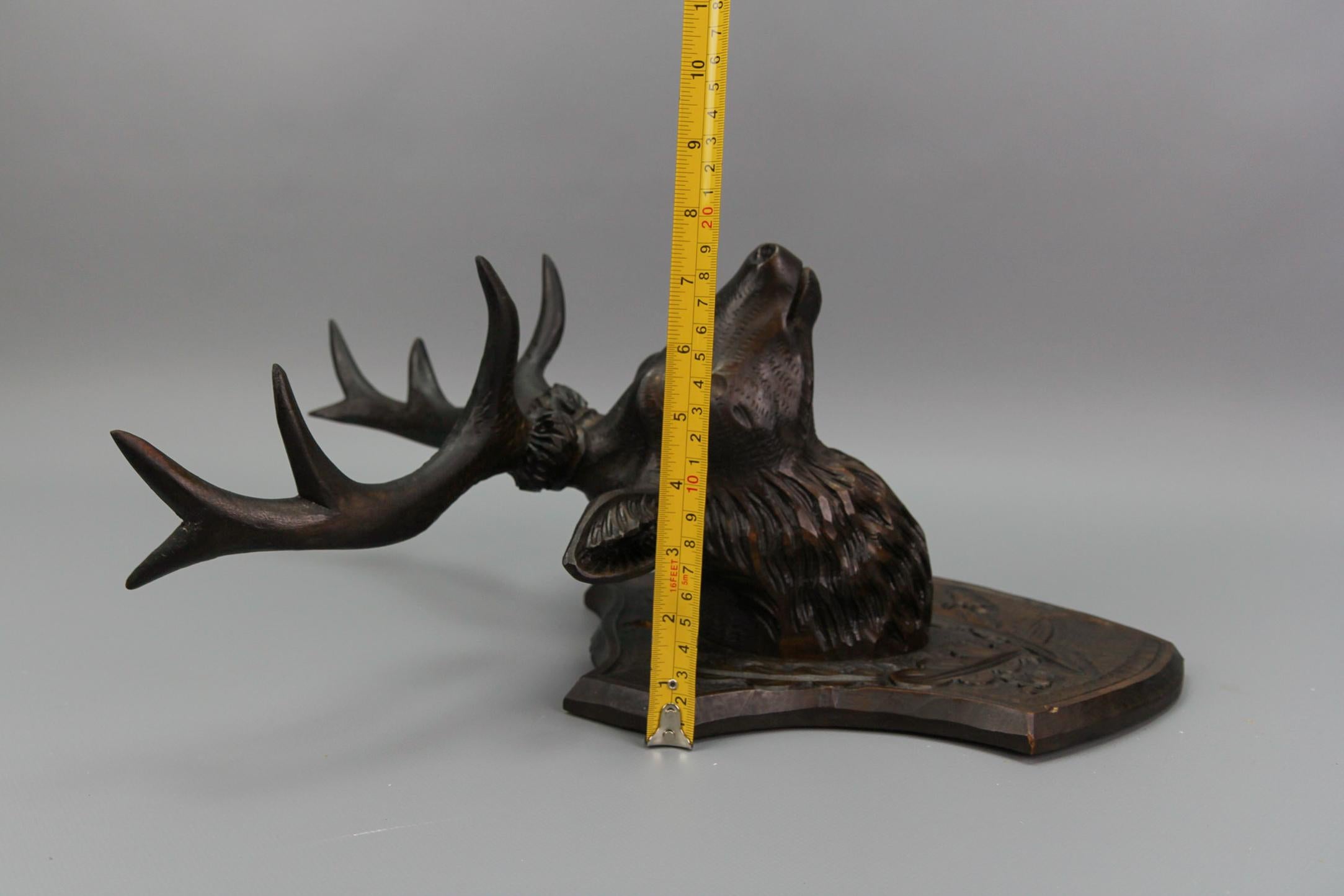 Antique German Hand Carved Wooden Deer Head with Glass Eyes, ca. 1920 For Sale 14