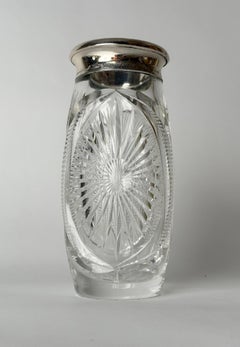 Antique German Hand-Cut Crystal Vase with 800 Silver Rim, circa 1900