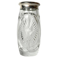 Antique German Hand-Cut Crystal Vase with 800 Silver Rim, circa 1900