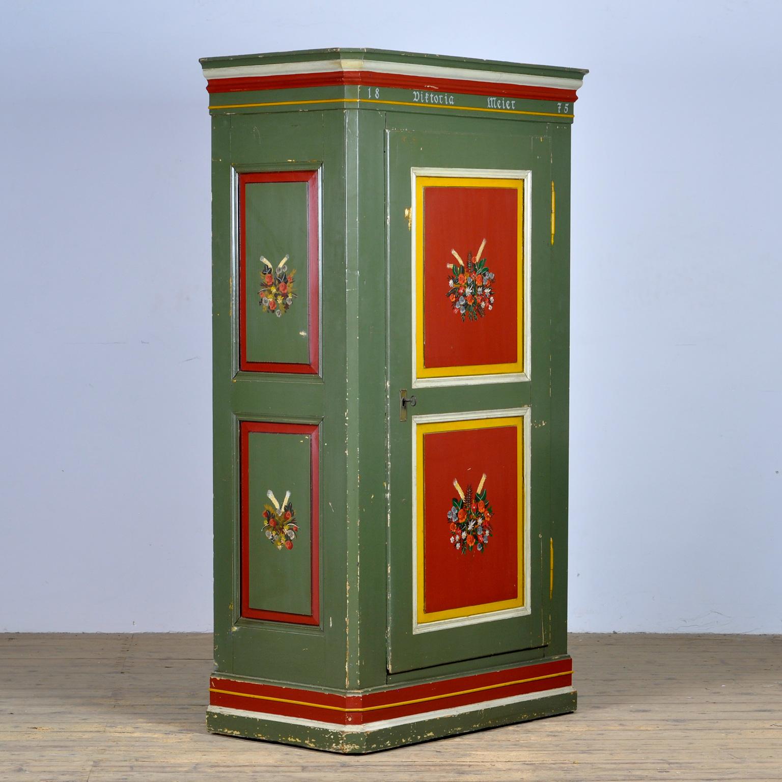Rustic Antique German Hand Painted Cabinet, 1875