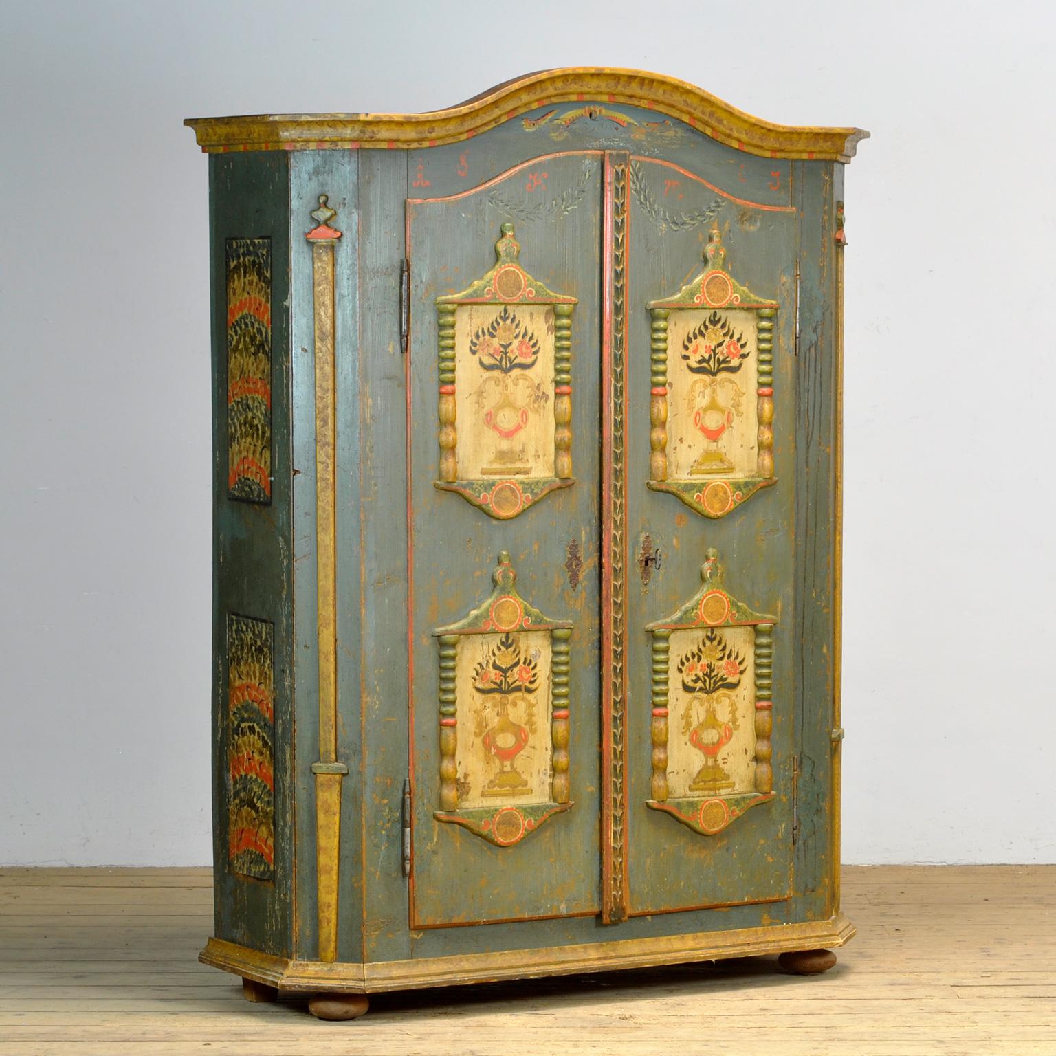 Folk Art Antique German Hand Painted Cabinet, Anno 1803