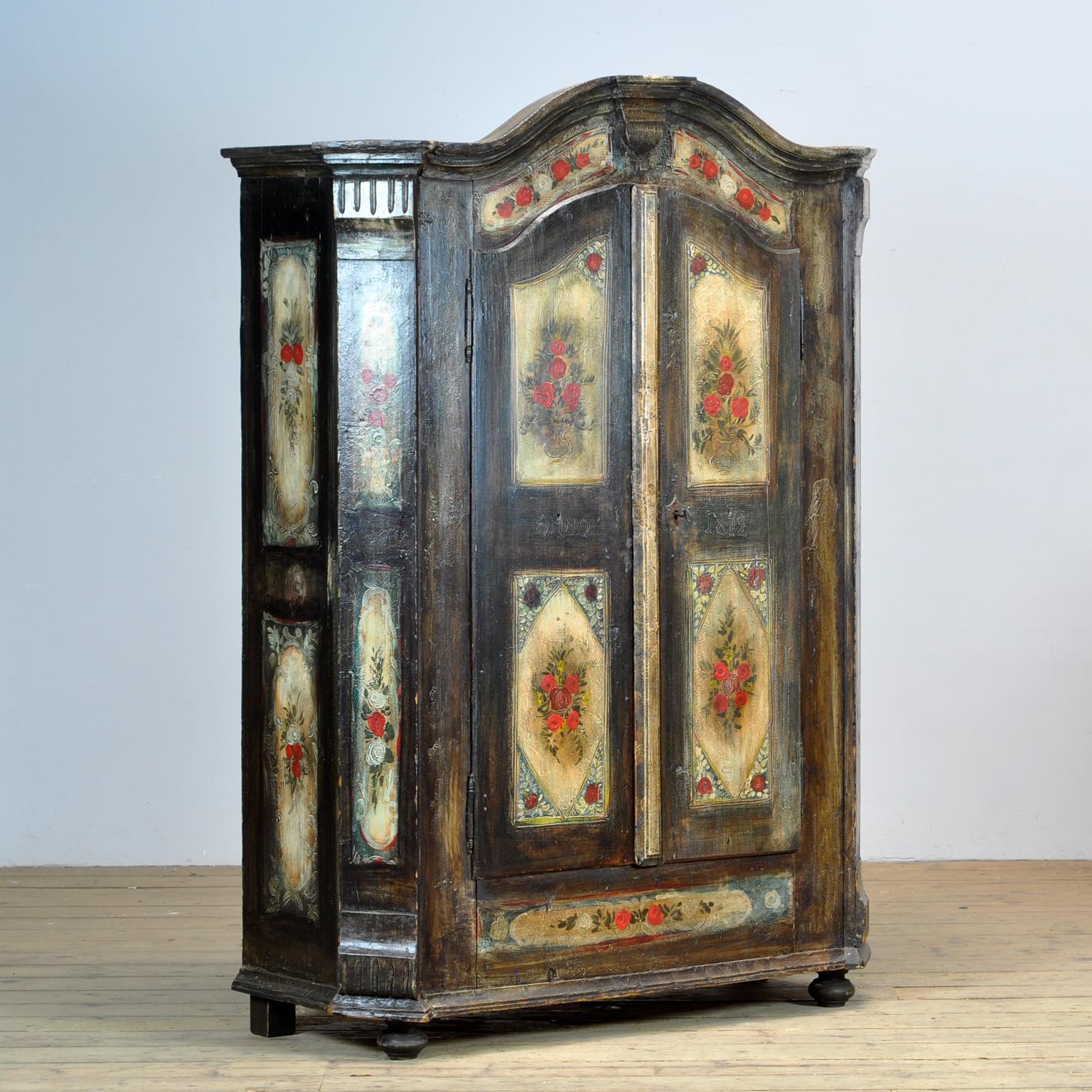 Folk Art Antique German Hand Painted Cabinet, Anno 1812 For Sale