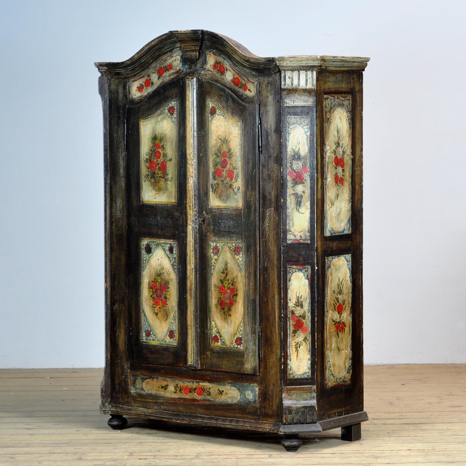 Hand-Painted Antique German Hand Painted Cabinet, Anno 1812 For Sale