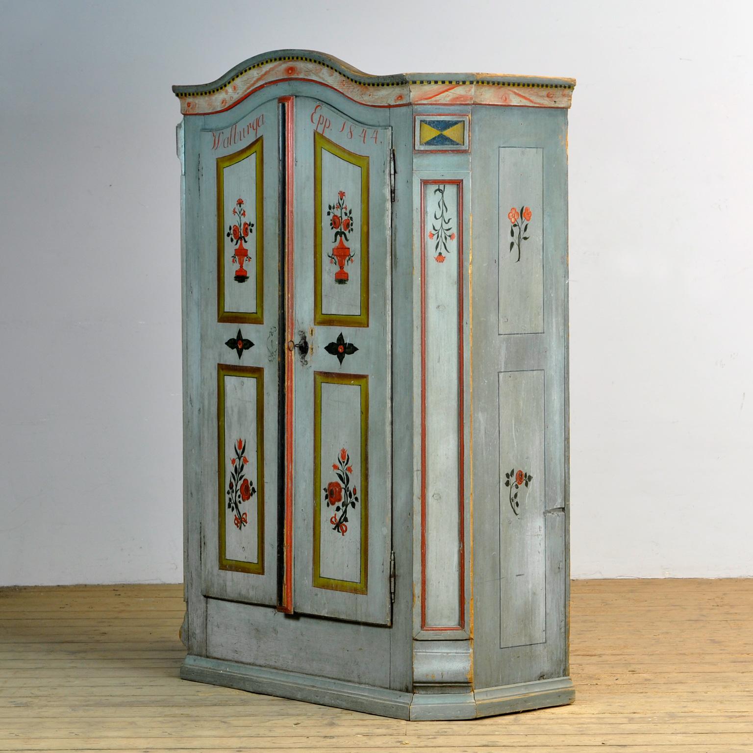 Folk Art Antique German Hand Painted Cabinet, Anno 1844 For Sale
