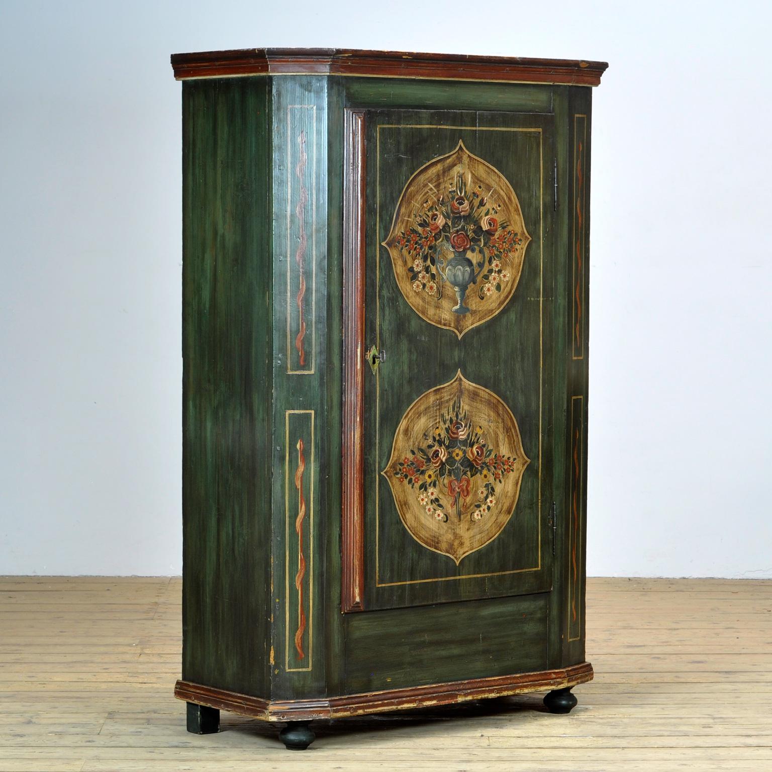 Folk Art Antique German Hand Painted Cabinet, Circa 1850