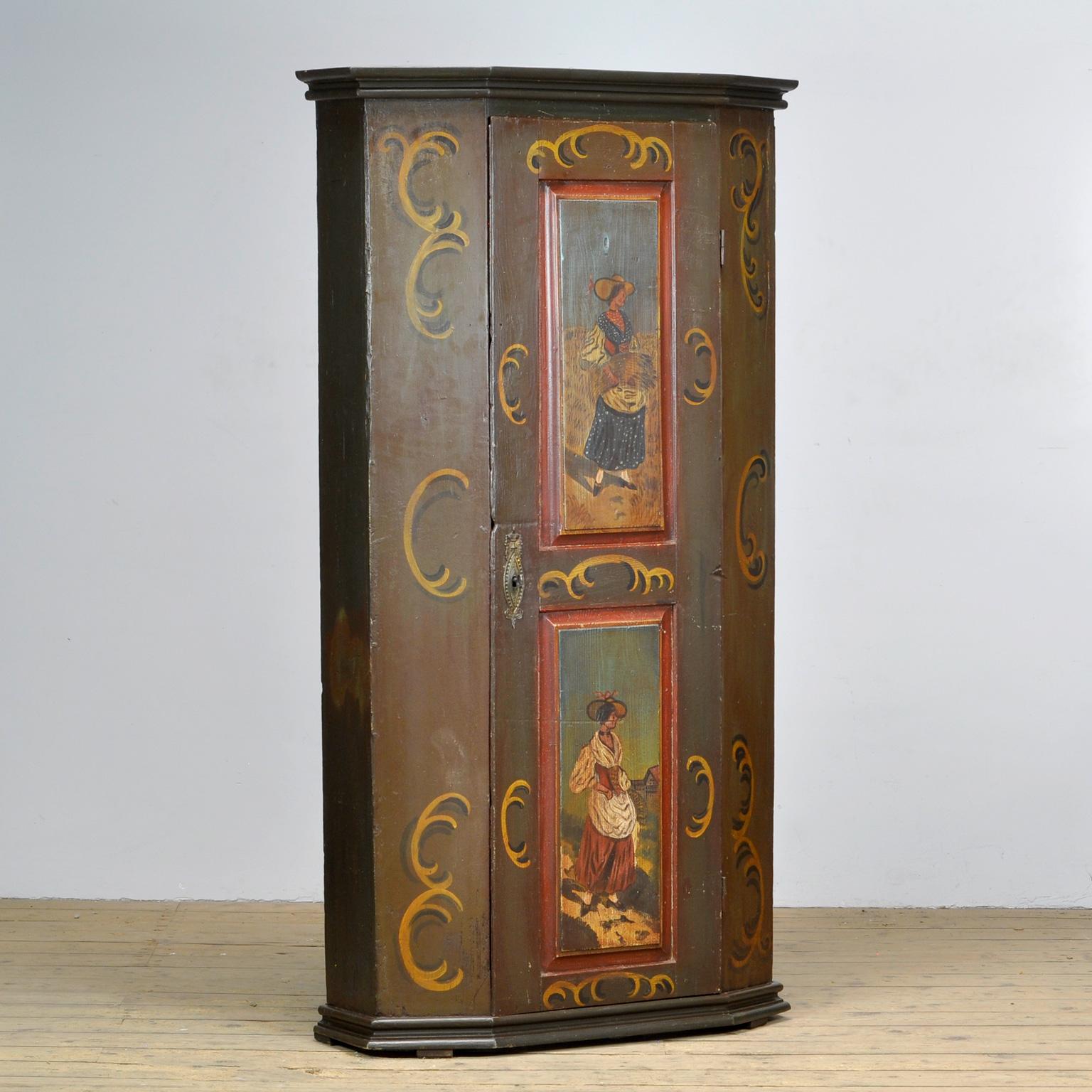 Folk Art Antique German Hand Painted Cabinet, Circa 1850 For Sale