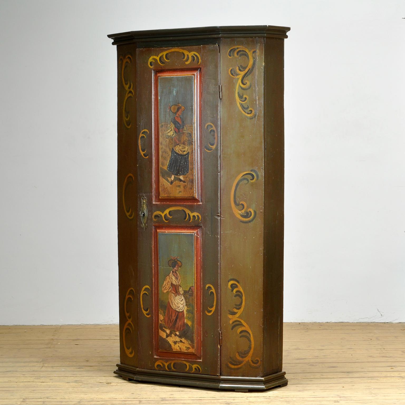 Hand-Painted Antique German Hand Painted Cabinet, Circa 1850 For Sale