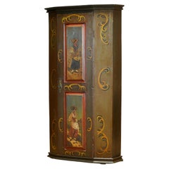 Ancienne armoire allemande peinte à la main, vers 1850