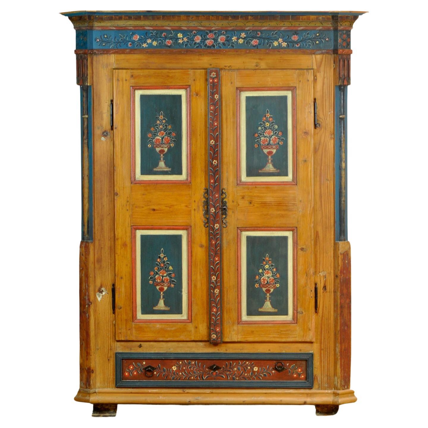 Antique German Hand Painted Cabinet, circa 1850 For Sale