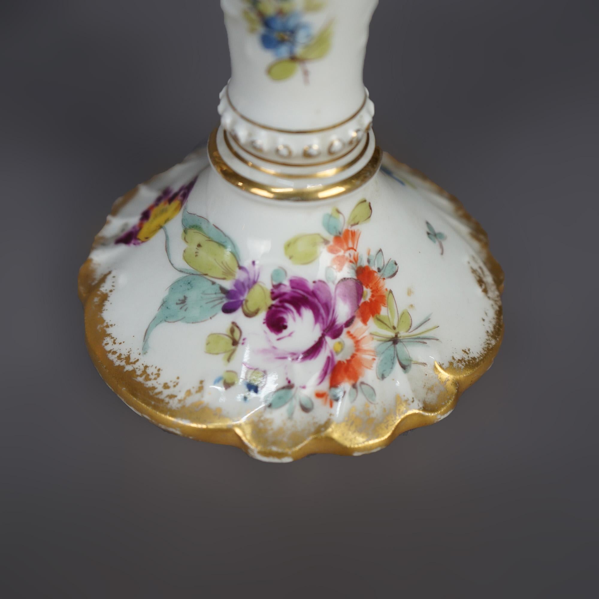 Antique German Hand Painted & Gilt Floral Porcelain Candlesticks, Berlin C1900 For Sale 3