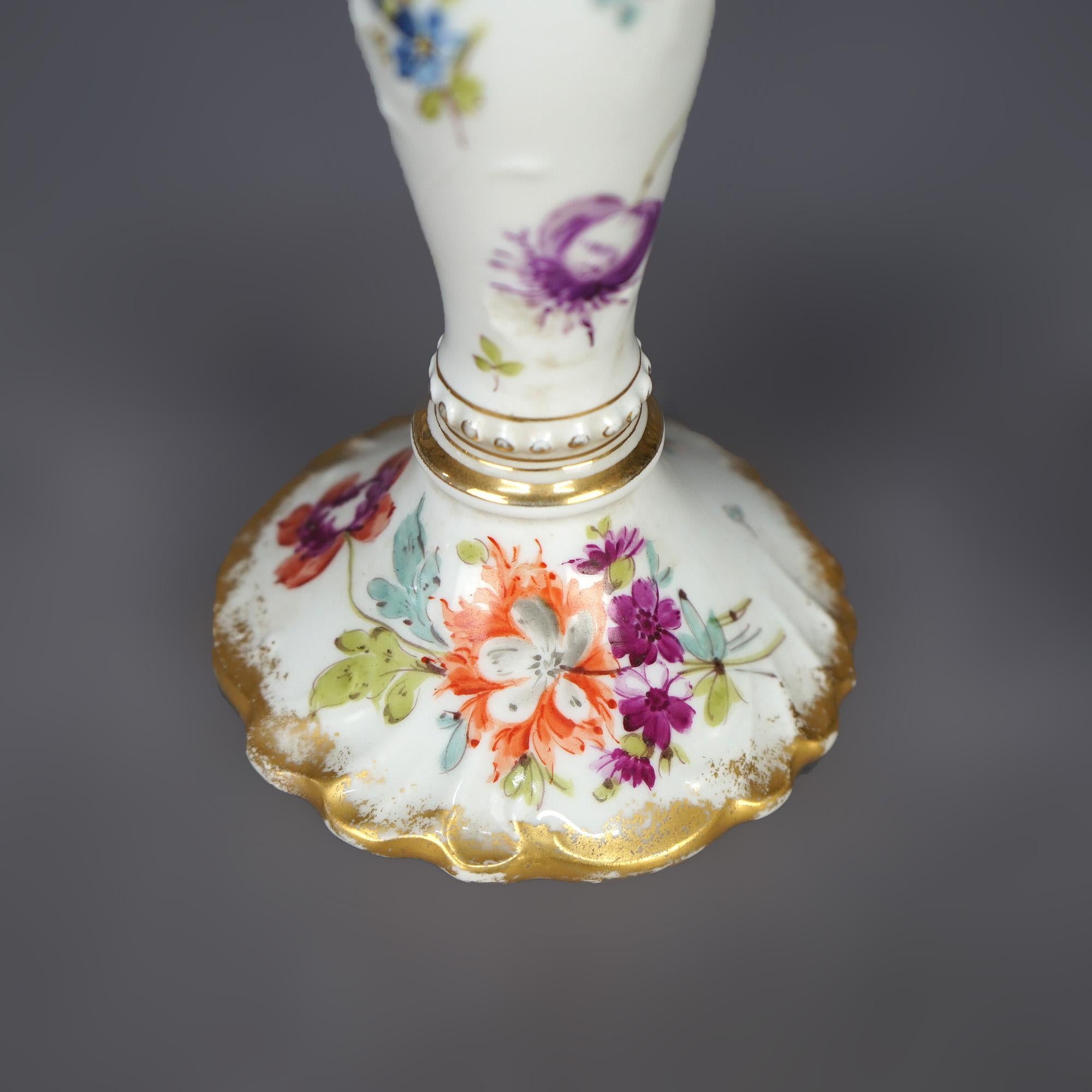 Antique German Hand Painted & Gilt Floral Porcelain Candlesticks, Berlin C1900 For Sale 4