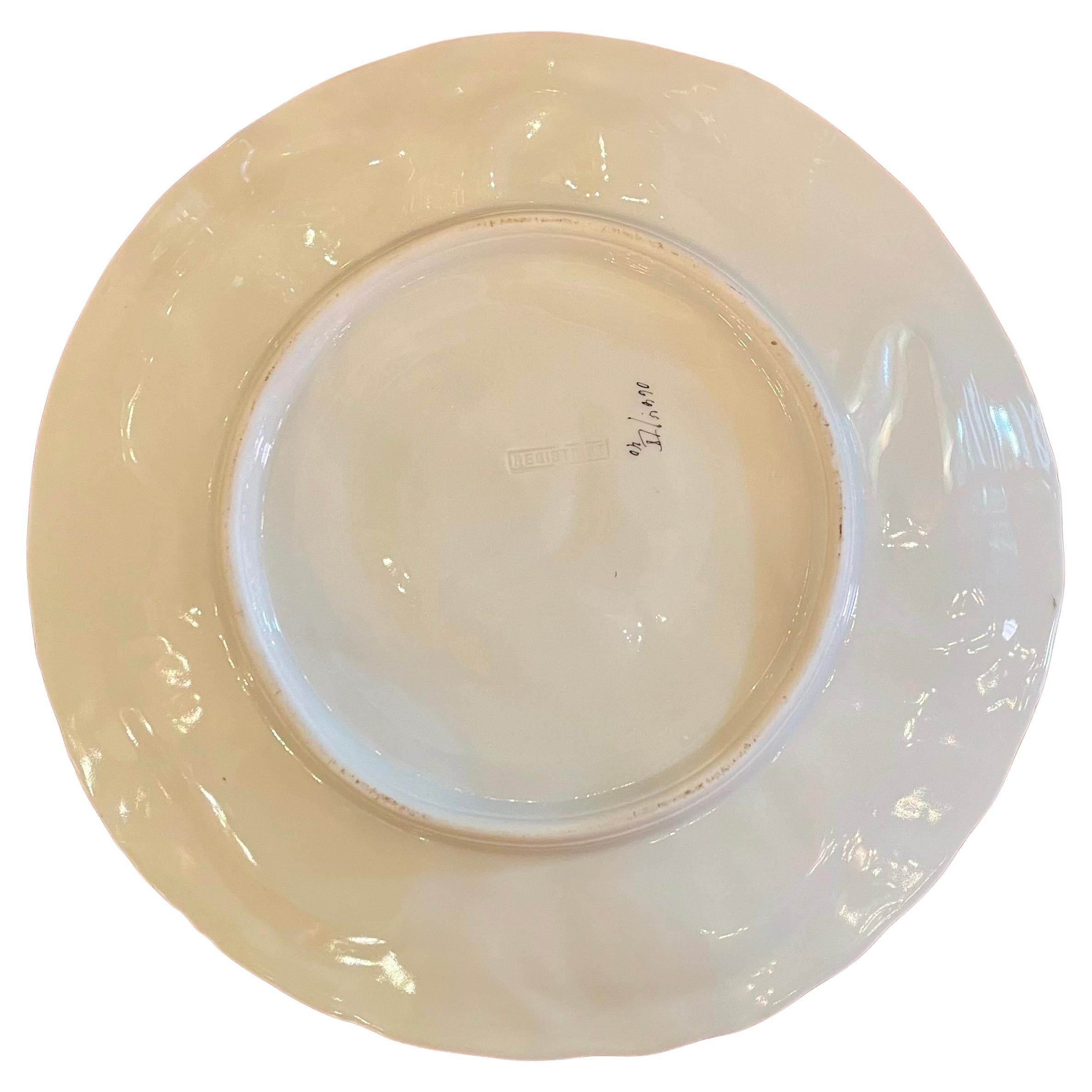 Antique German Hand-Painted Gold Porcelain Oyster Plate with Sea Life Circa 1890 For Sale 1